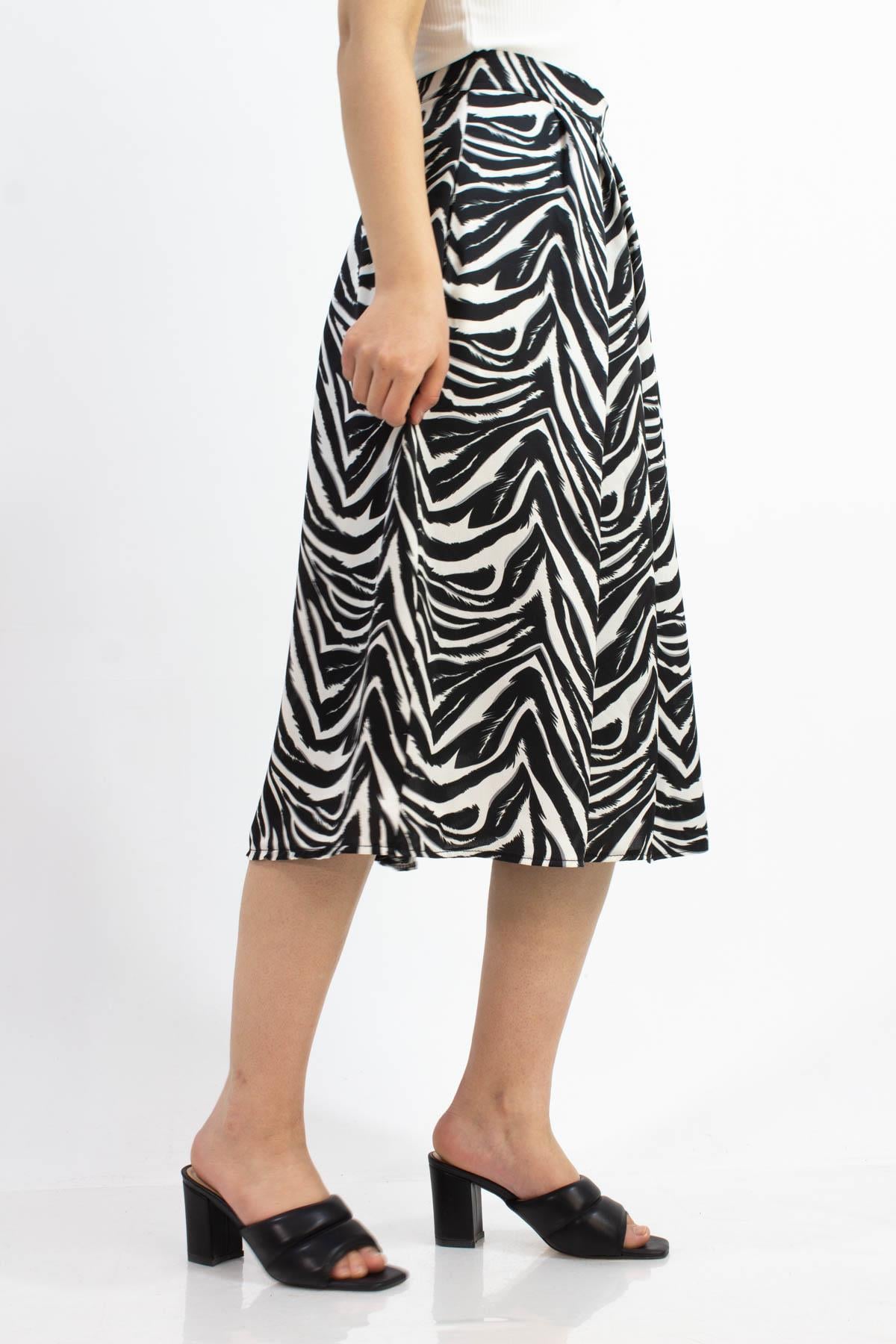 Sermoda Zebra Desenli Pileli Çan Etek 21415 Siyah