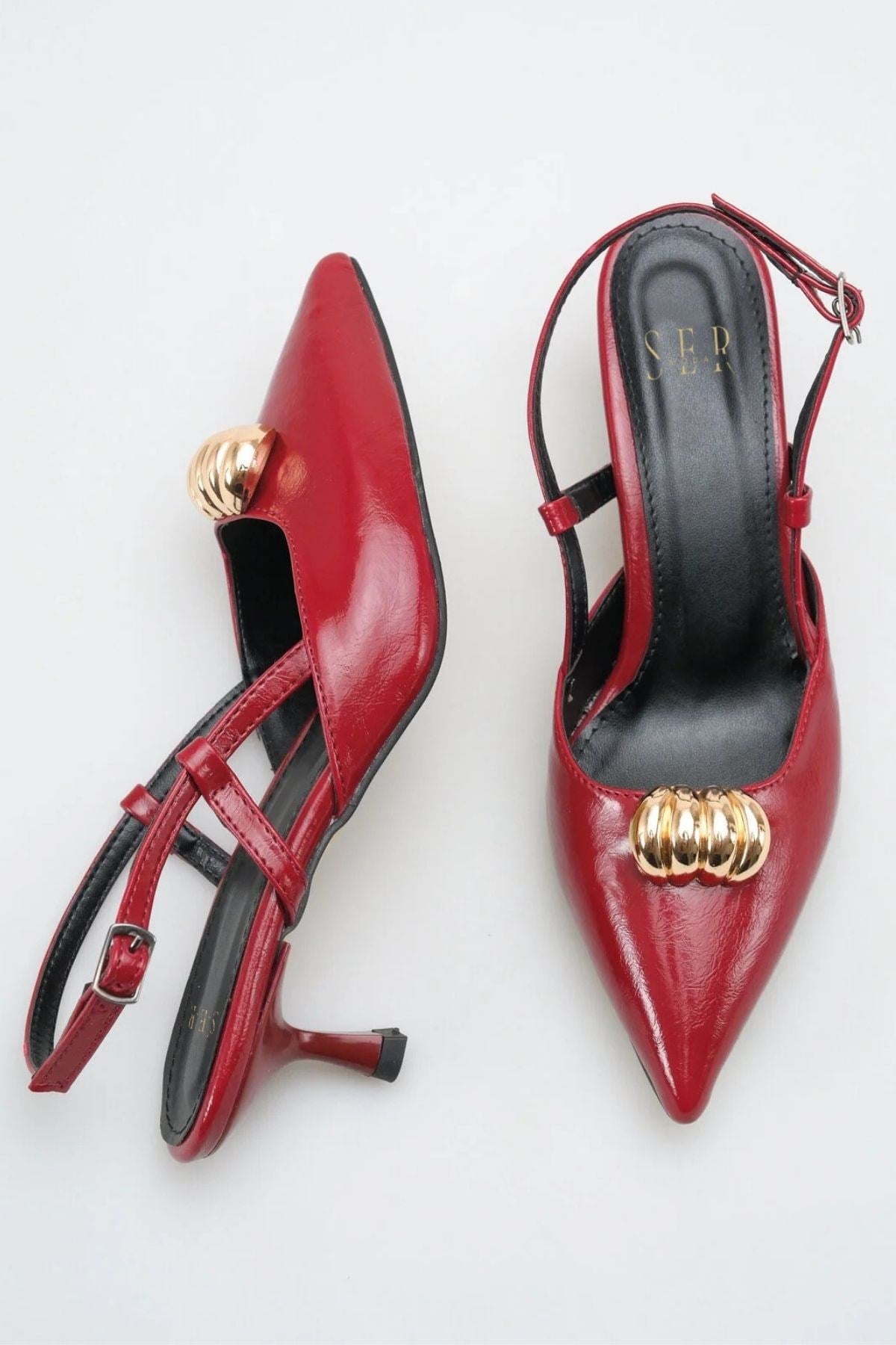 SERMODA , Topuklu Ayakkabı , Topuklu Kadın Ayakkabı - 5 cm İnce Topuklu Sivri Burun Kadın Stiletto Ayakkabı Bordo Yanki