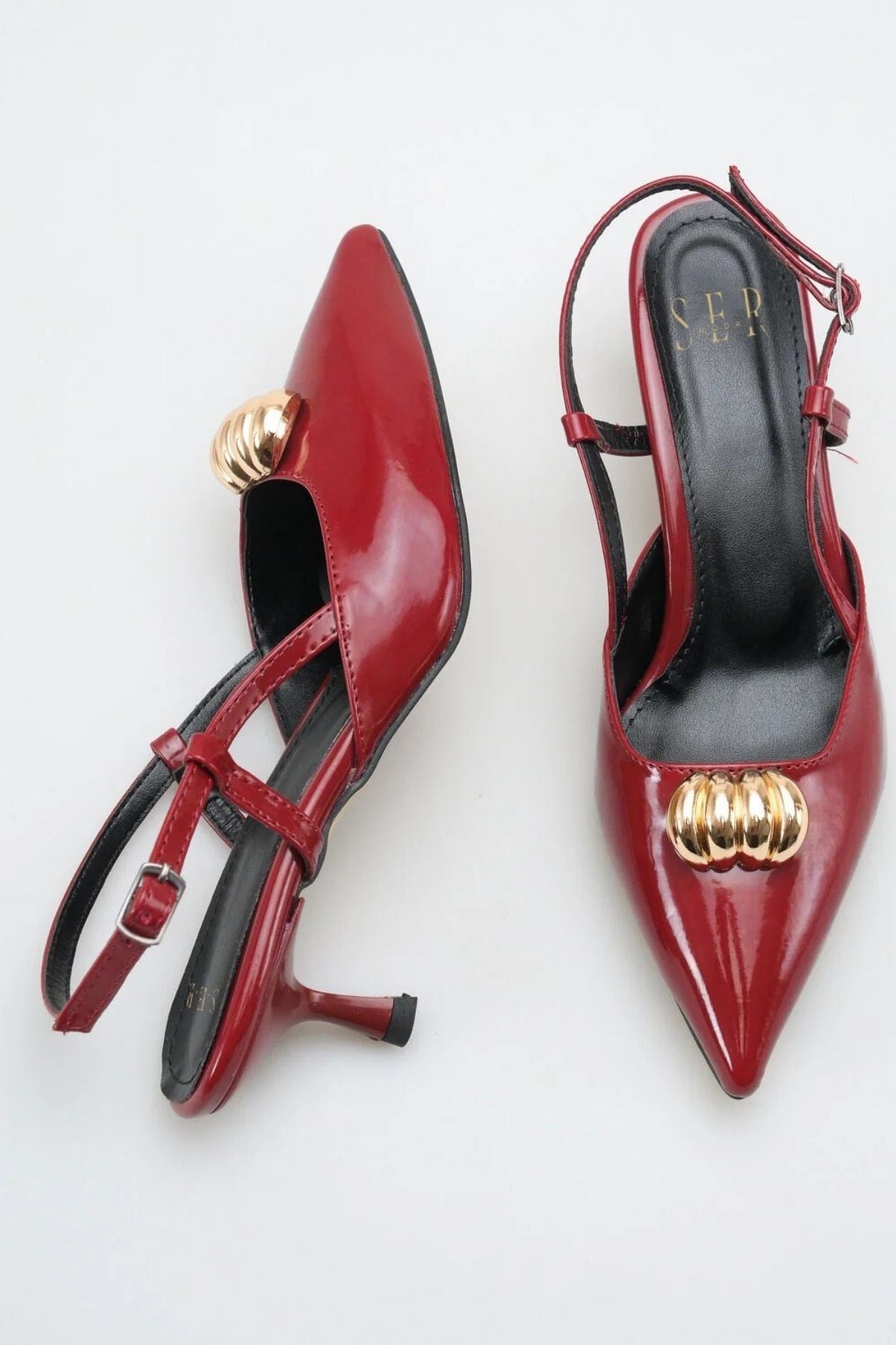SERMODA , Topuklu Ayakkabı , Topuklu Kadın Ayakkabı - 5 cm İnce Topuklu Sivri Burun Kadın Stiletto Ayakkabı Bordo Rugan