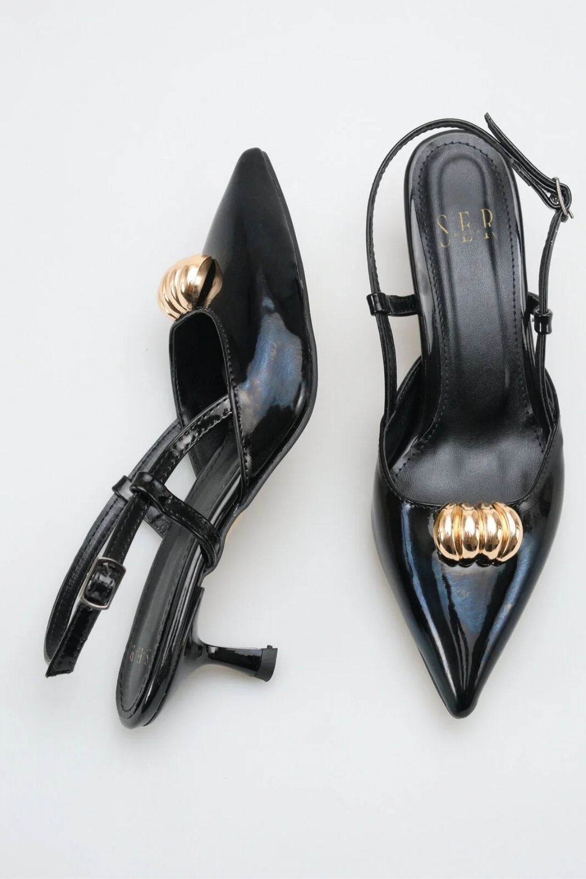 SERMODA , Topuklu Ayakkabı , Topuklu Kadın Ayakkabı - 5 cm İnce Topuklu Sivri Burun Kadın Stiletto Ayakkabı Rugan Siyah