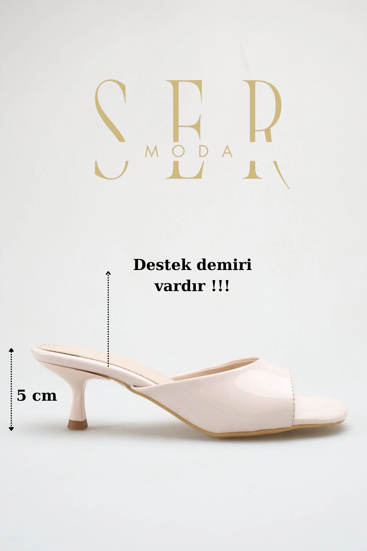 SERMODA , Terlik , Topuklu Kadın Terlik - 5 cm İnce Topuklu Küt Burun Kadın Terlik Ten Rugan