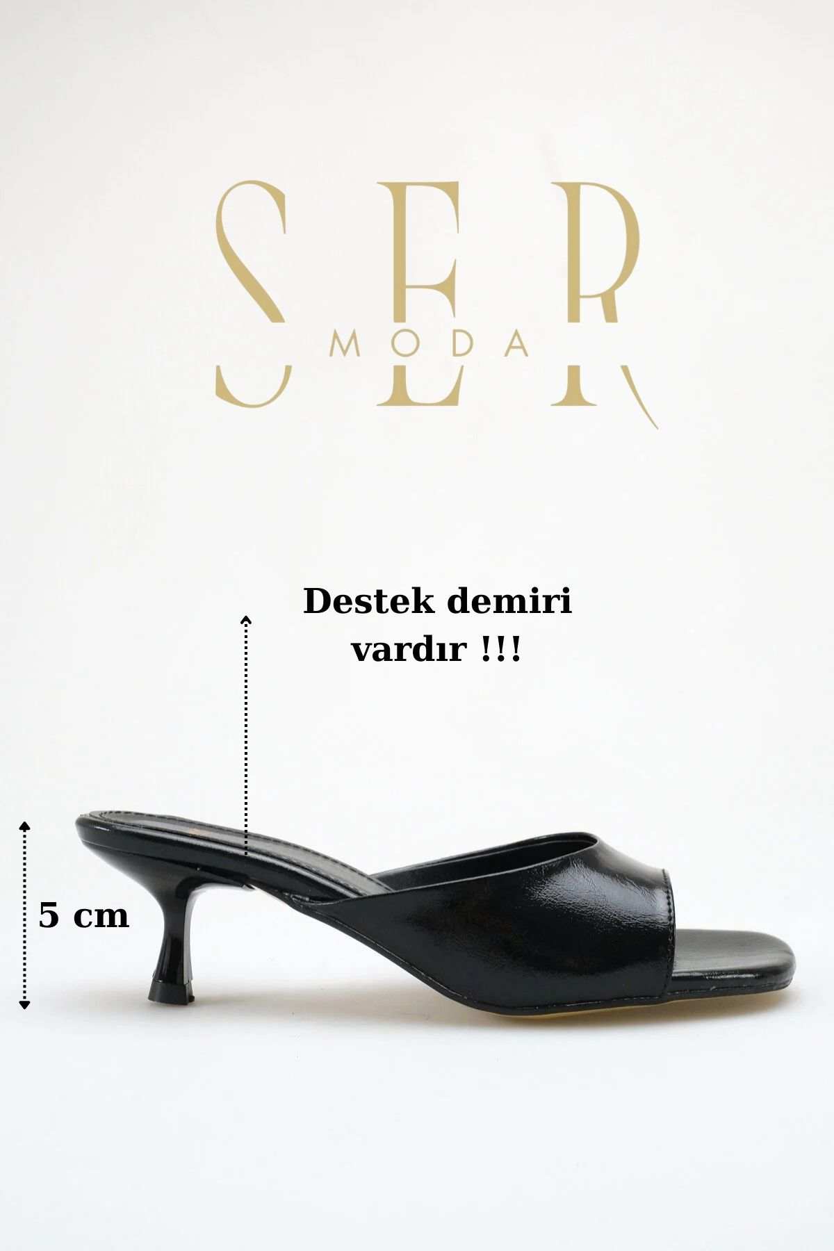 SERMODA , Terlik , Topuklu Kadın Terlik - 5 cm İnce Topuklu Küt Burun Kadın Terlik Siyah Yanki