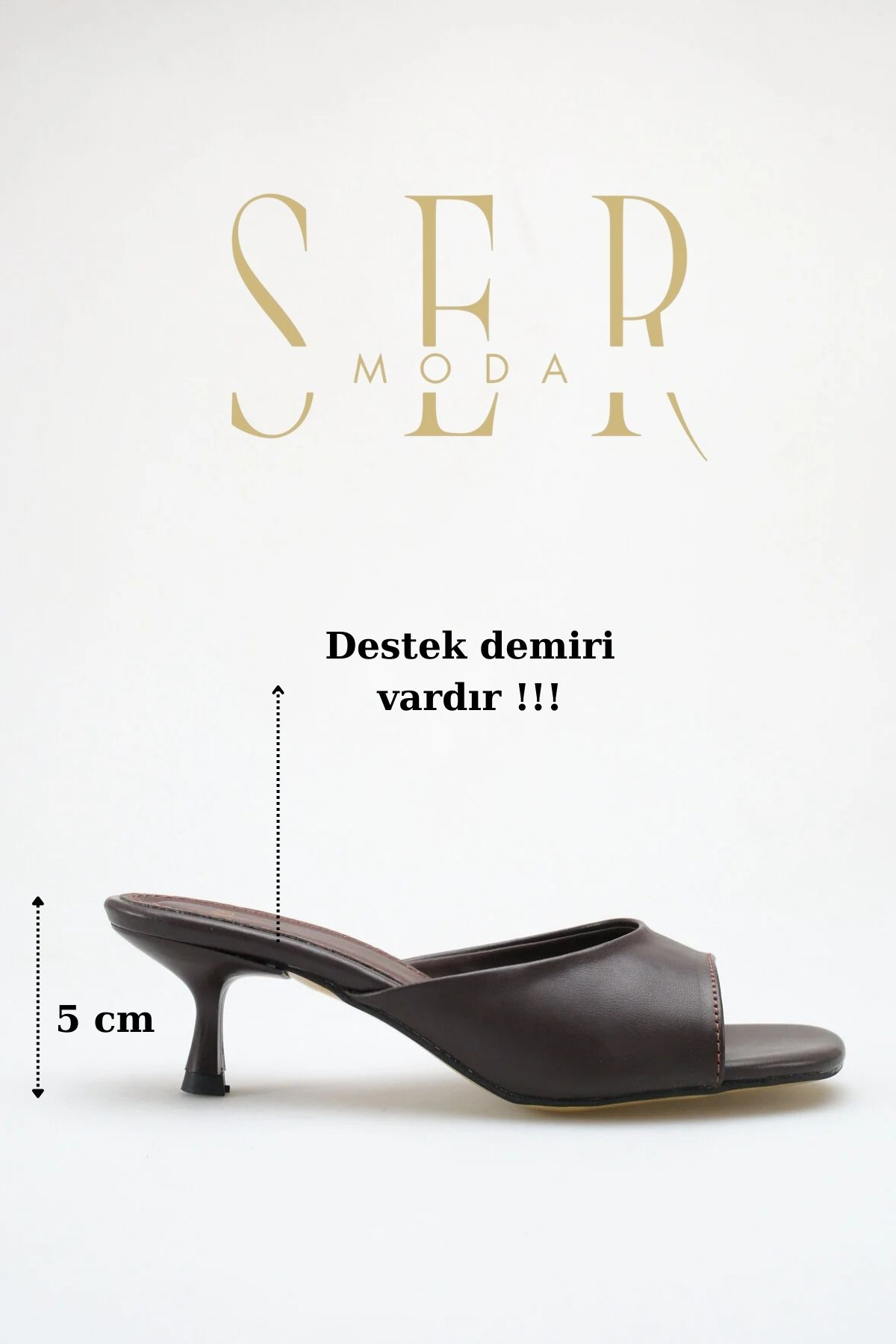 SERMODA , Terlik , Topuklu Kadın Terlik - 5 cm İnce Topuklu Küt Burun Kadın Terlik Kahve
