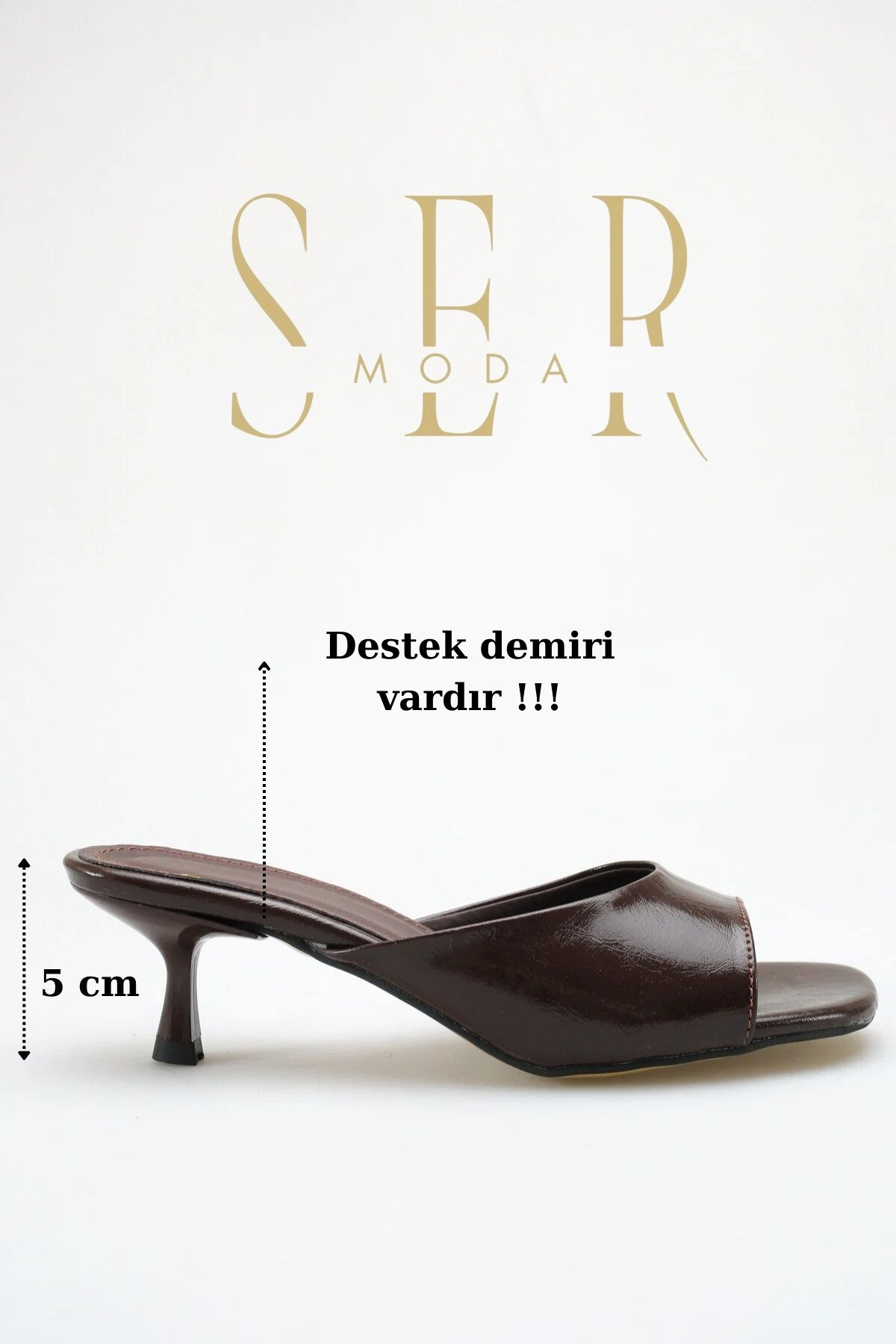 SERMODA , Terlik , Topuklu Kadın Terlik - 5 cm İnce Topuklu Küt Burun Kadın Terlik Kahve Yanki
