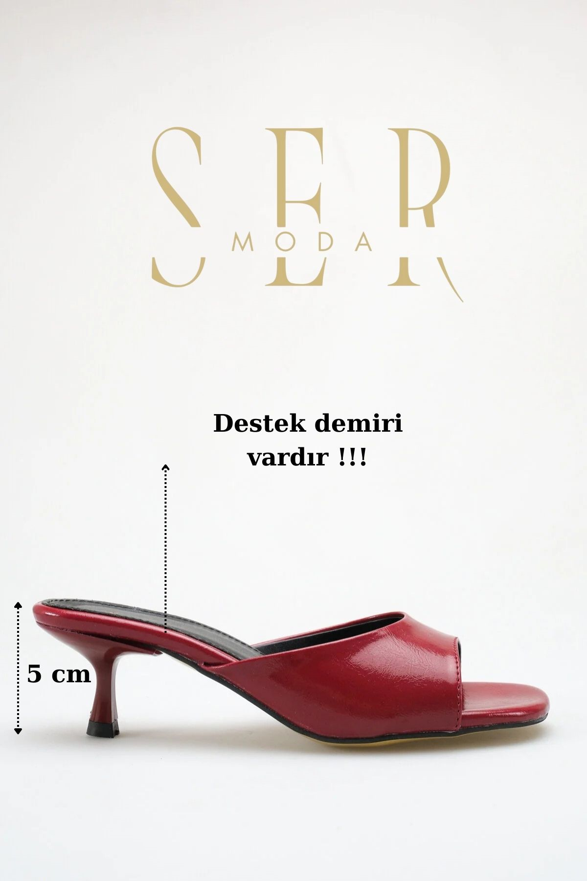 SERMODA , Terlik , Topuklu Kadın Terlik - 5 cm İnce Topuklu Küt Burun Kadın Terlik Bordo Yanki