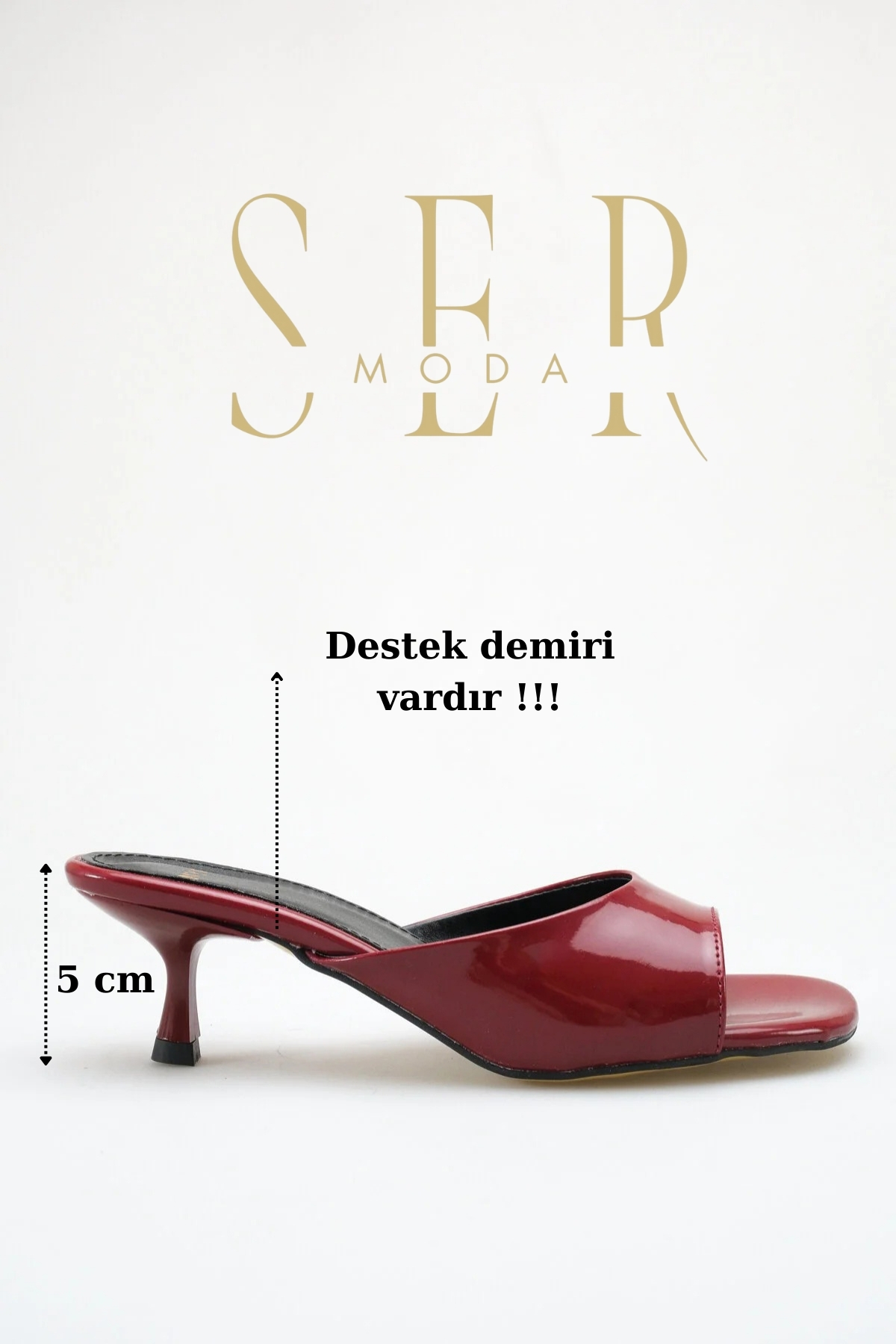 SERMODA , Terlik , Topuklu Kadın Terlik - 5 cm İnce Topuklu Küt Burun Kadın Terlik Bordo Rugan