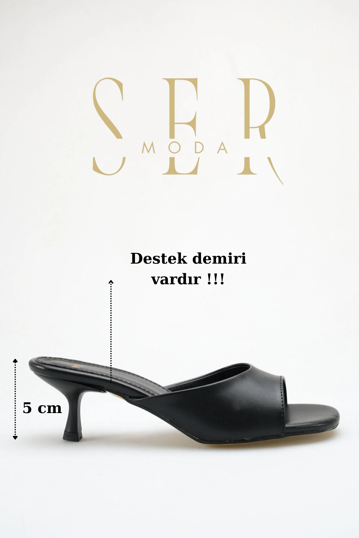 SERMODA , Terlik , Topuklu Kadın Terlik - 5 cm İnce Topuklu Küt Burun Kadın Terlik Siyah