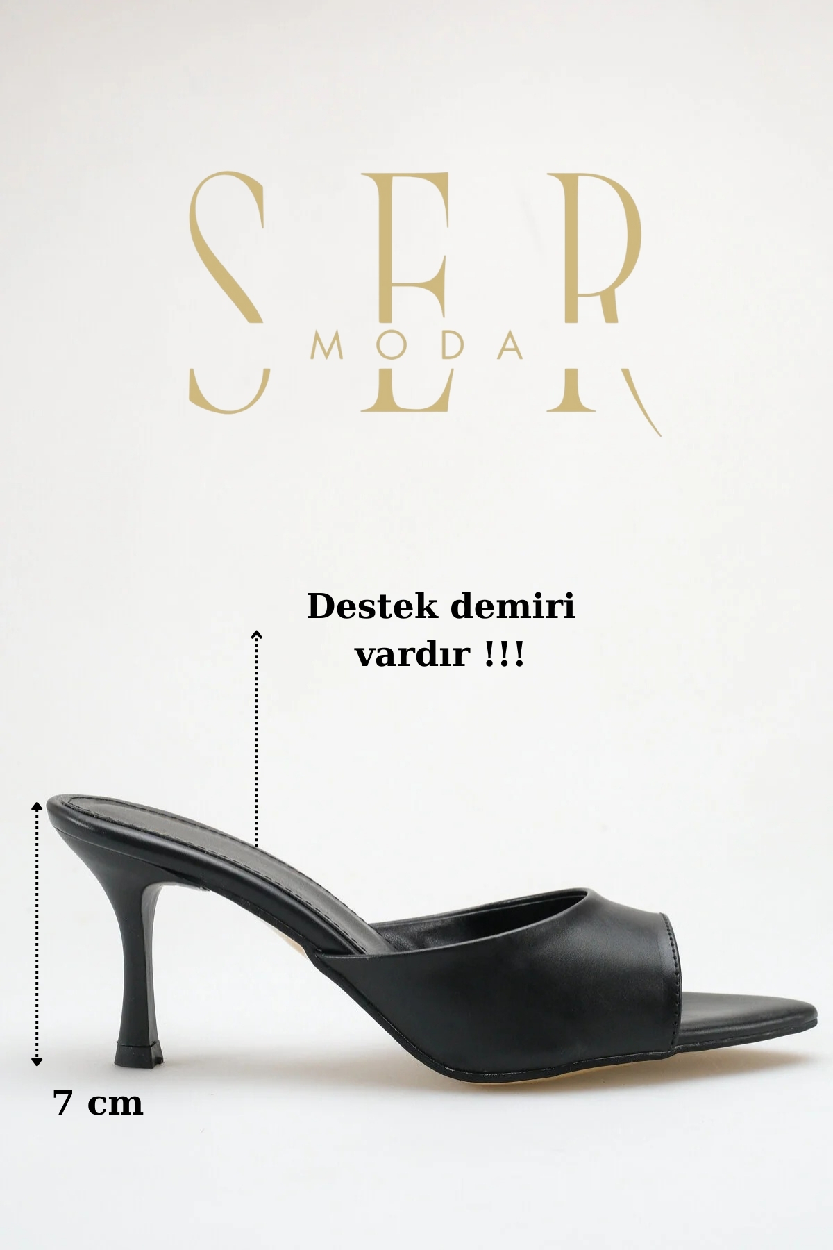SERMODA , Terlik , Topuklu Kadın Terlik - 7 cm İnce Topuklu Sivri Burun Kadın Terlik Siyah