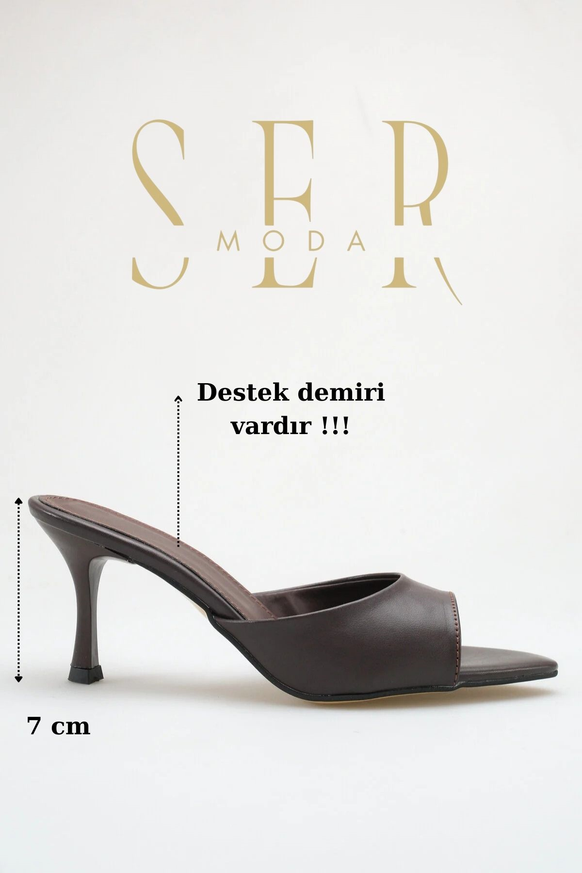 SERMODA , Terlik , Topuklu Kadın Terlik - 7 cm İnce Topuklu Sivri Burun Kadın Terlik Kahve
