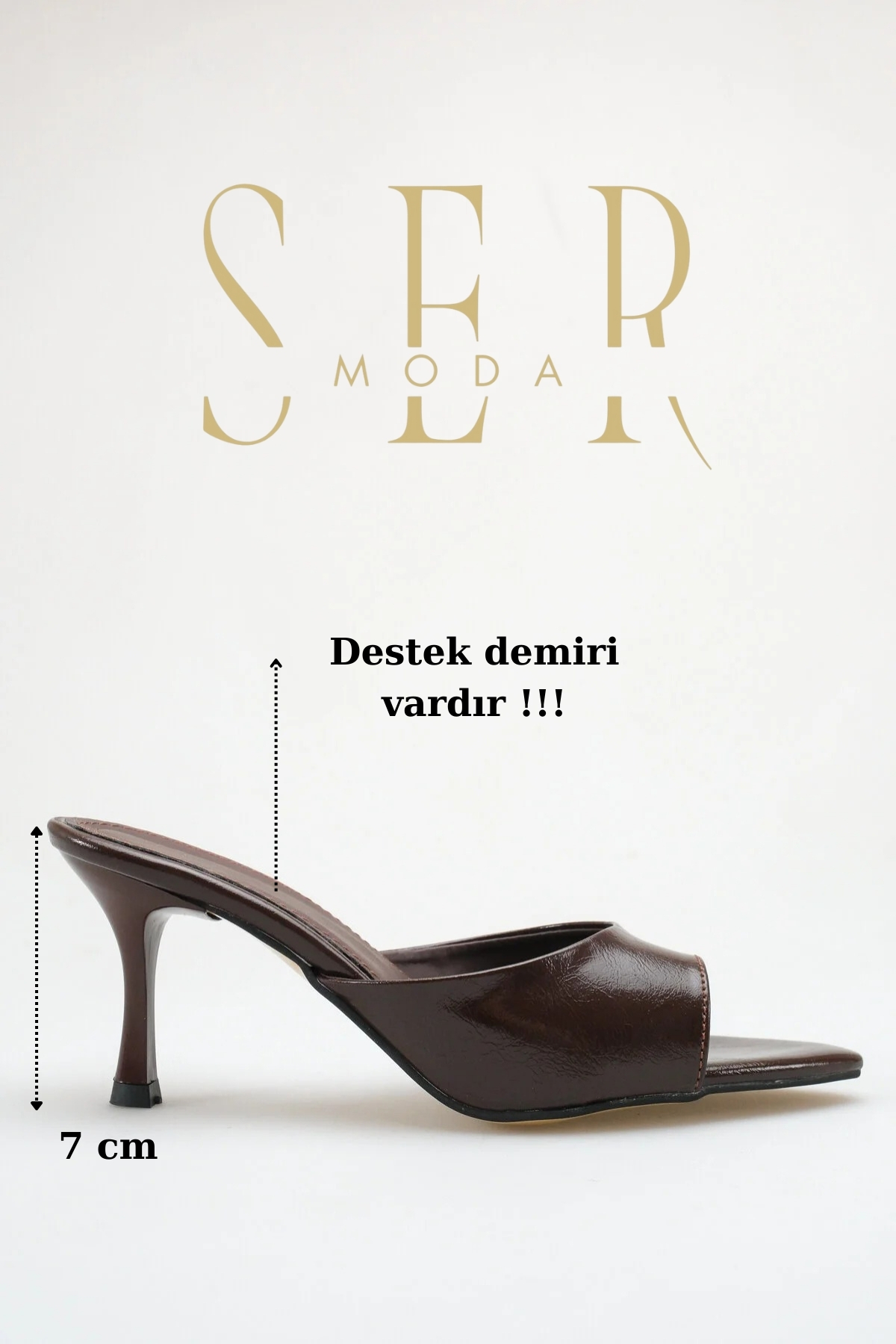 SERMODA , Terlik , Topuklu Kadın Terlik - 7 cm İnce Topuklu Sivri Burun Kadın Terlik Kahve Yanki