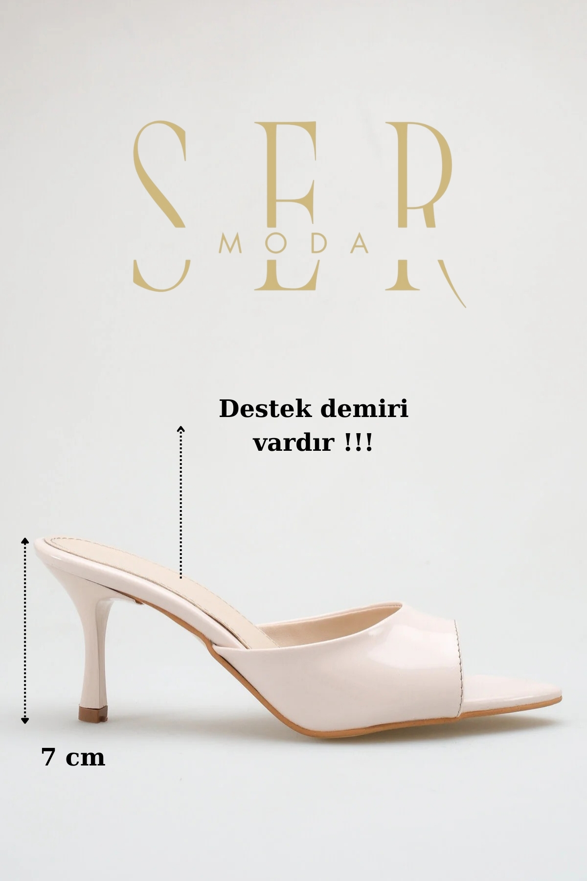 SERMODA , Terlik , Topuklu Kadın Terlik - 7 cm İnce Topuklu Sivri Burun Kadın Terlik Ten Rugan