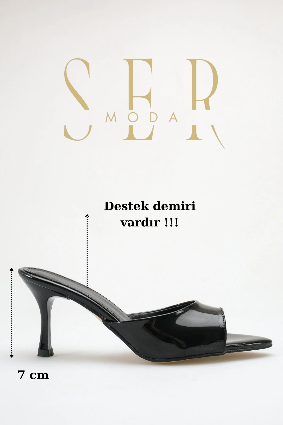 SERMODA , Terlik , Topuklu Kadın Terlik - 7 cm İnce Topuklu Sivri Burun Kadın Terlik Rugan Siyah
