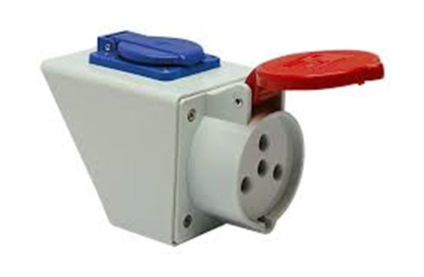 25A Kauçuk 380-415V Trifaze Duvar Prizi Eğik Kasalı+Monofaze Prizli