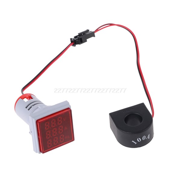 22mm Kare Voltmetre Ampermetre 60-500V 0-100A 20-75Hz Frekans Ölçer Dijital Gösterge