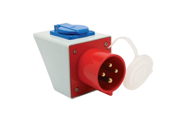 32A Cee Norm IP44 6h 4 Kutuplu Topraklı Monofaze Prizli Eğik Kasalı Makine Fişi