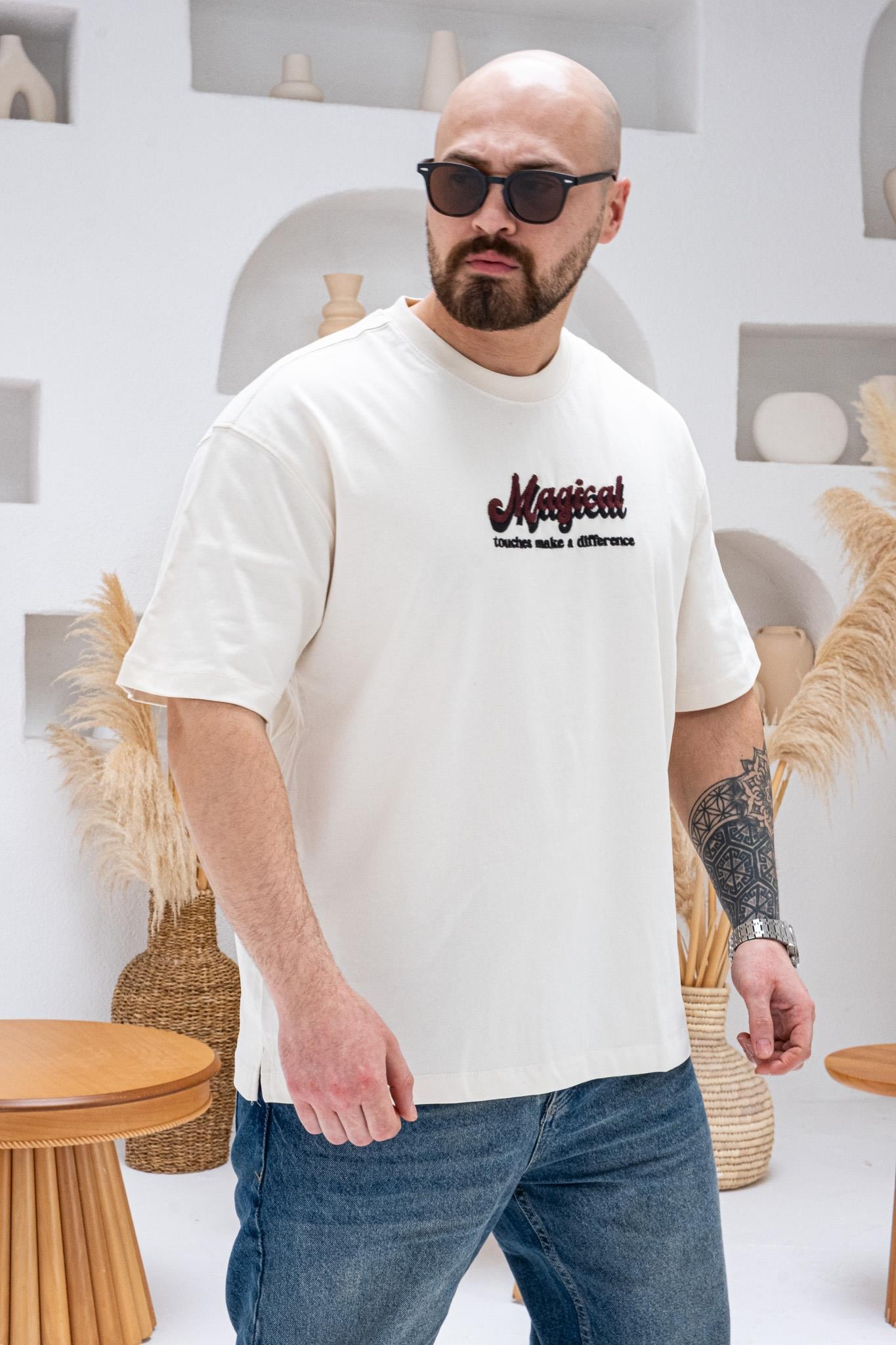 A Kalite Göğüs Sırt Baskılı Ve Nakışlı Oversize T-shirt(TSK67)
