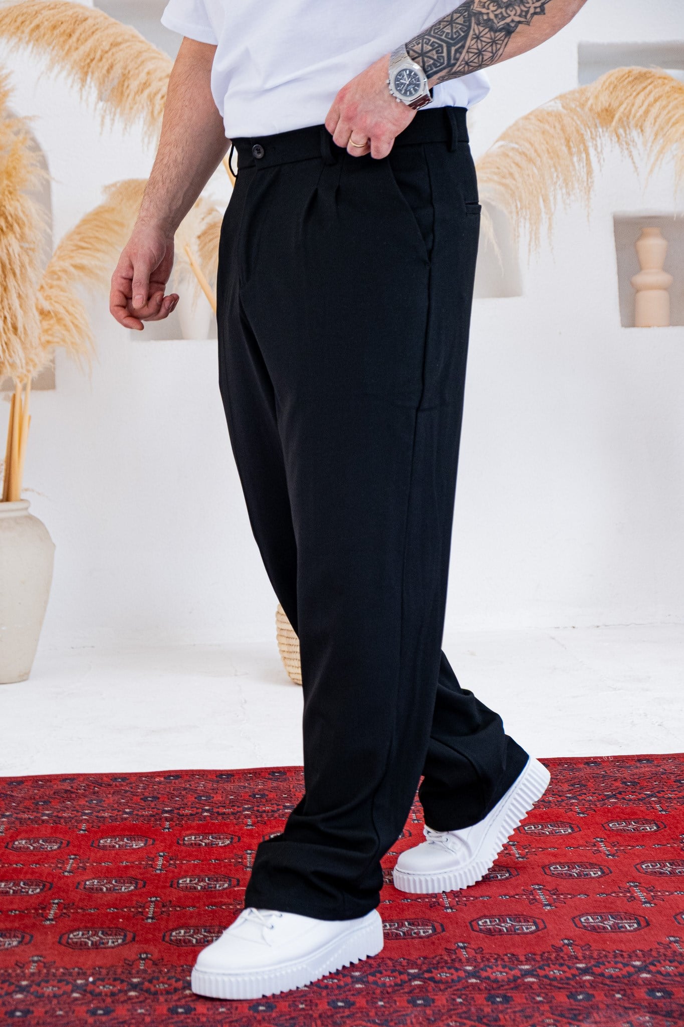 Baggy Kalıp Pile Detaylı Kumaş Pantolon (JGS55)