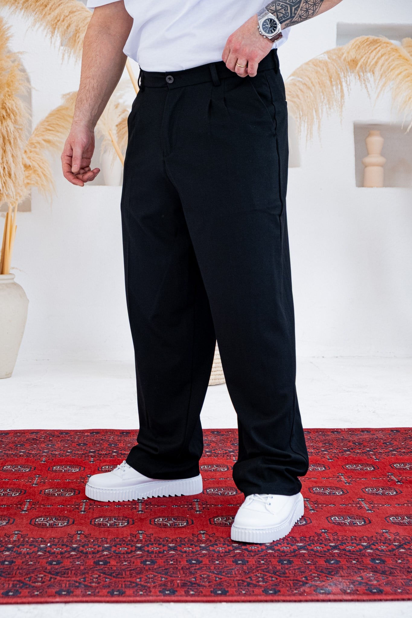 Baggy Kalıp Pile Detaylı Kumaş Pantolon (JGS55)