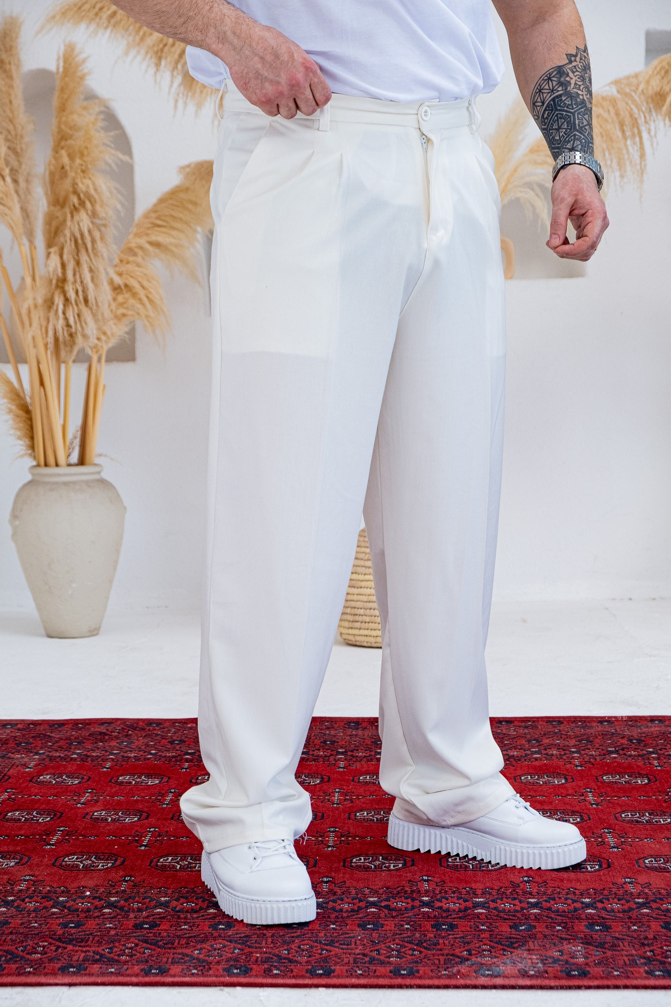 Baggy Kalıp Pile Detaylı Kumaş Pantolon (JGB55)