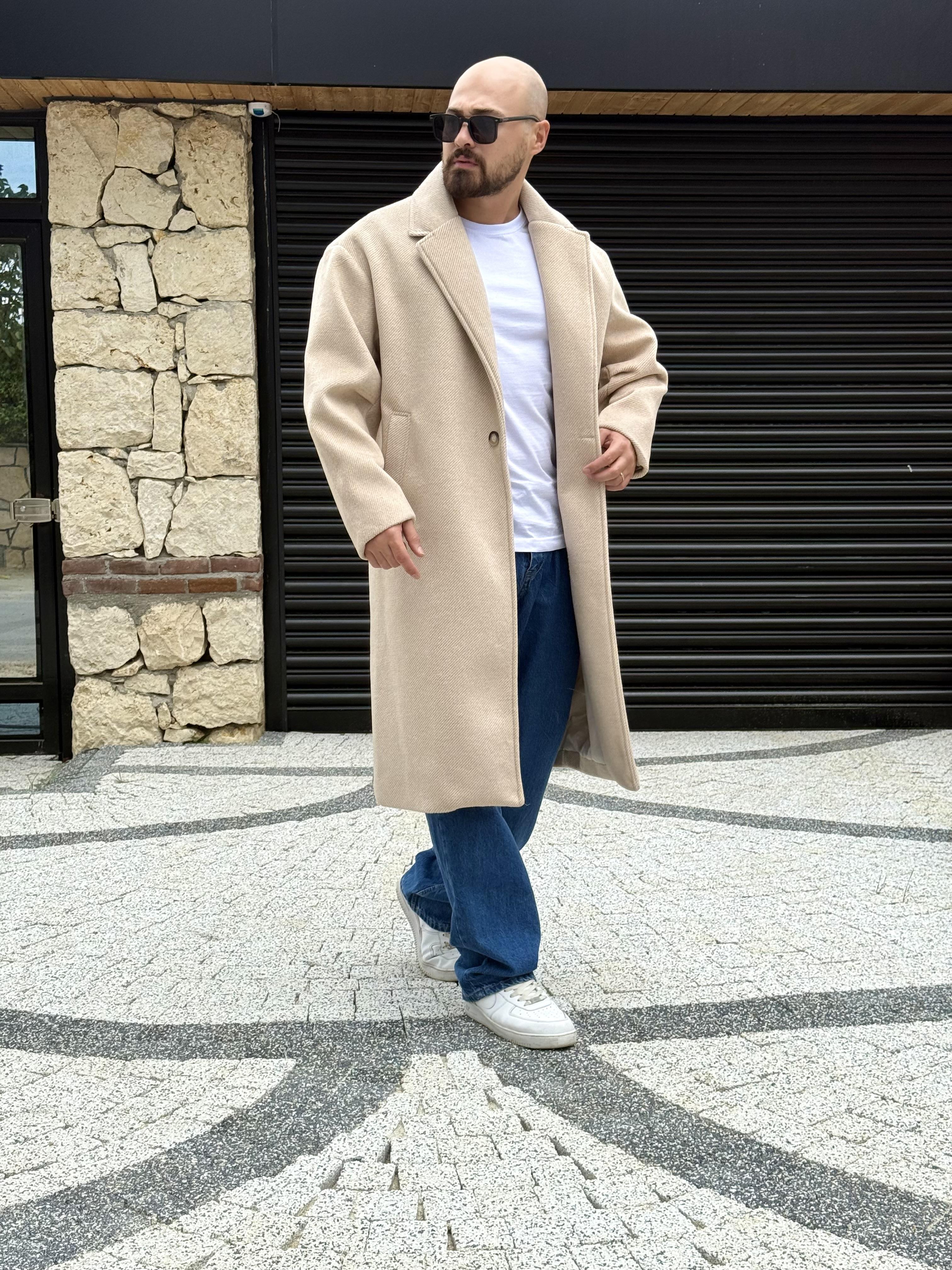 Balık Sırtı Desenli Oversize Kaşe Kaban (MTKR47)