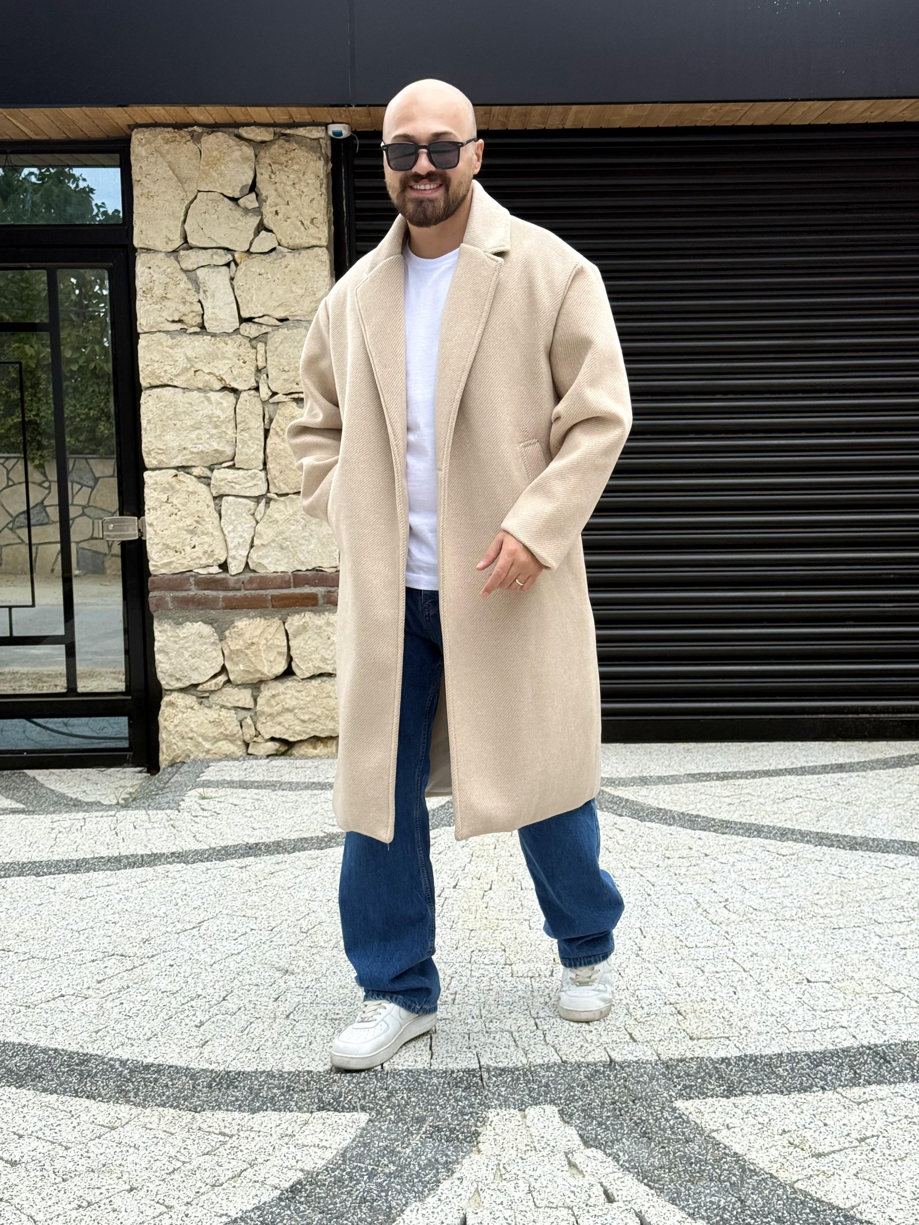 Balık Sırtı Desenli Oversize Kaşe Kaban (MTKR47)