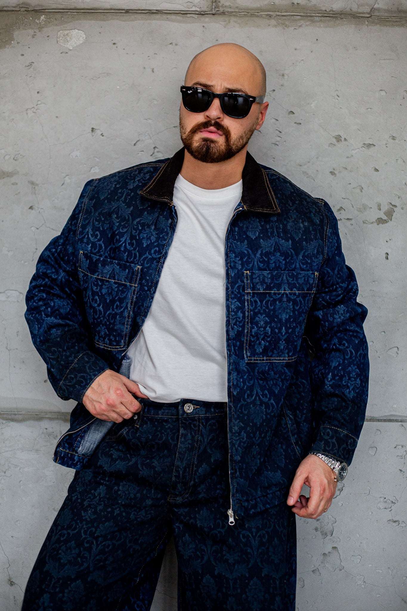 Barok Desenli Denim Ceket ve Baggy Pantolon Takımı (TK71)