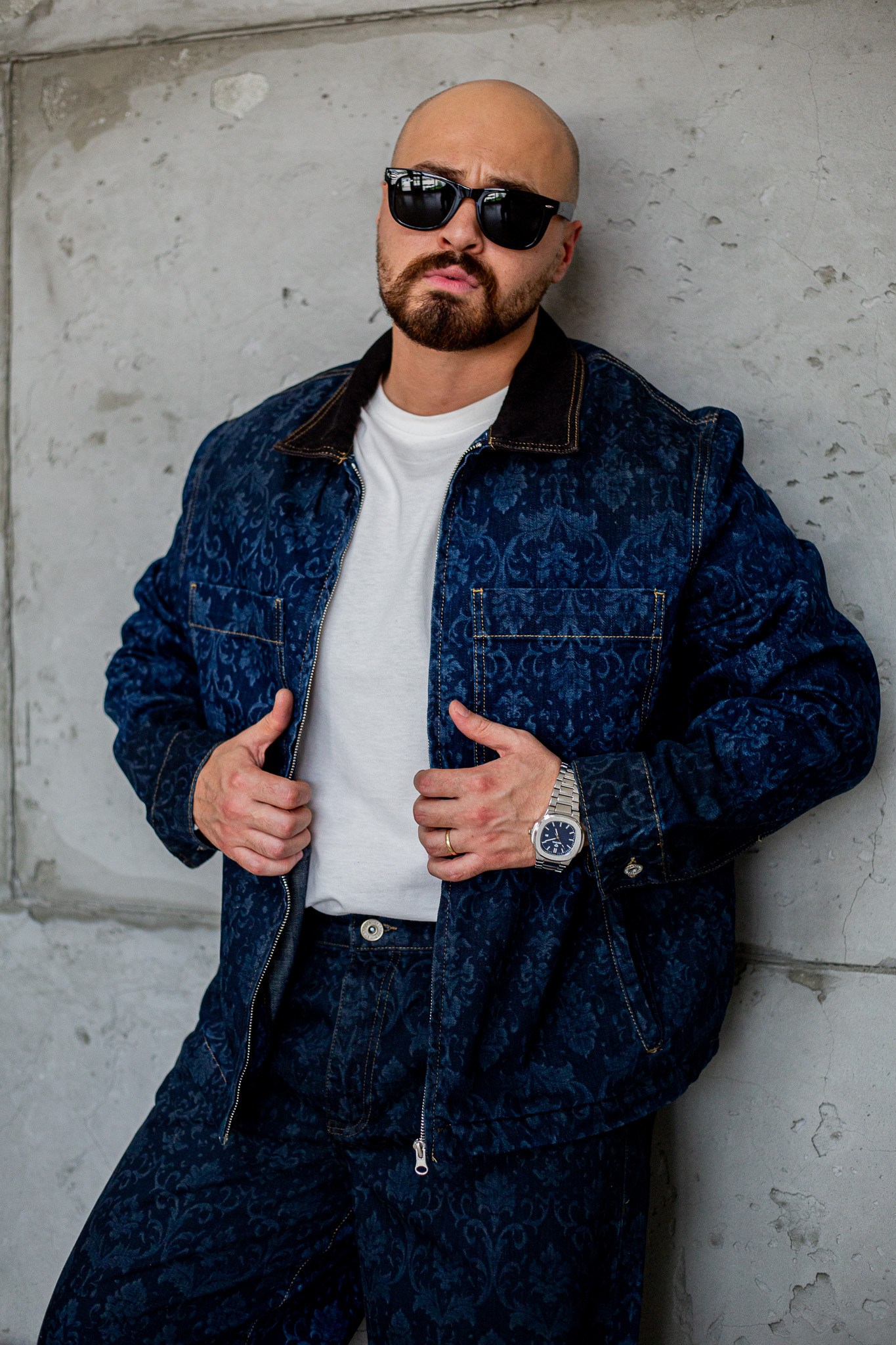 Barok Desenli Denim Ceket ve Baggy Pantolon Takımı (TK71)