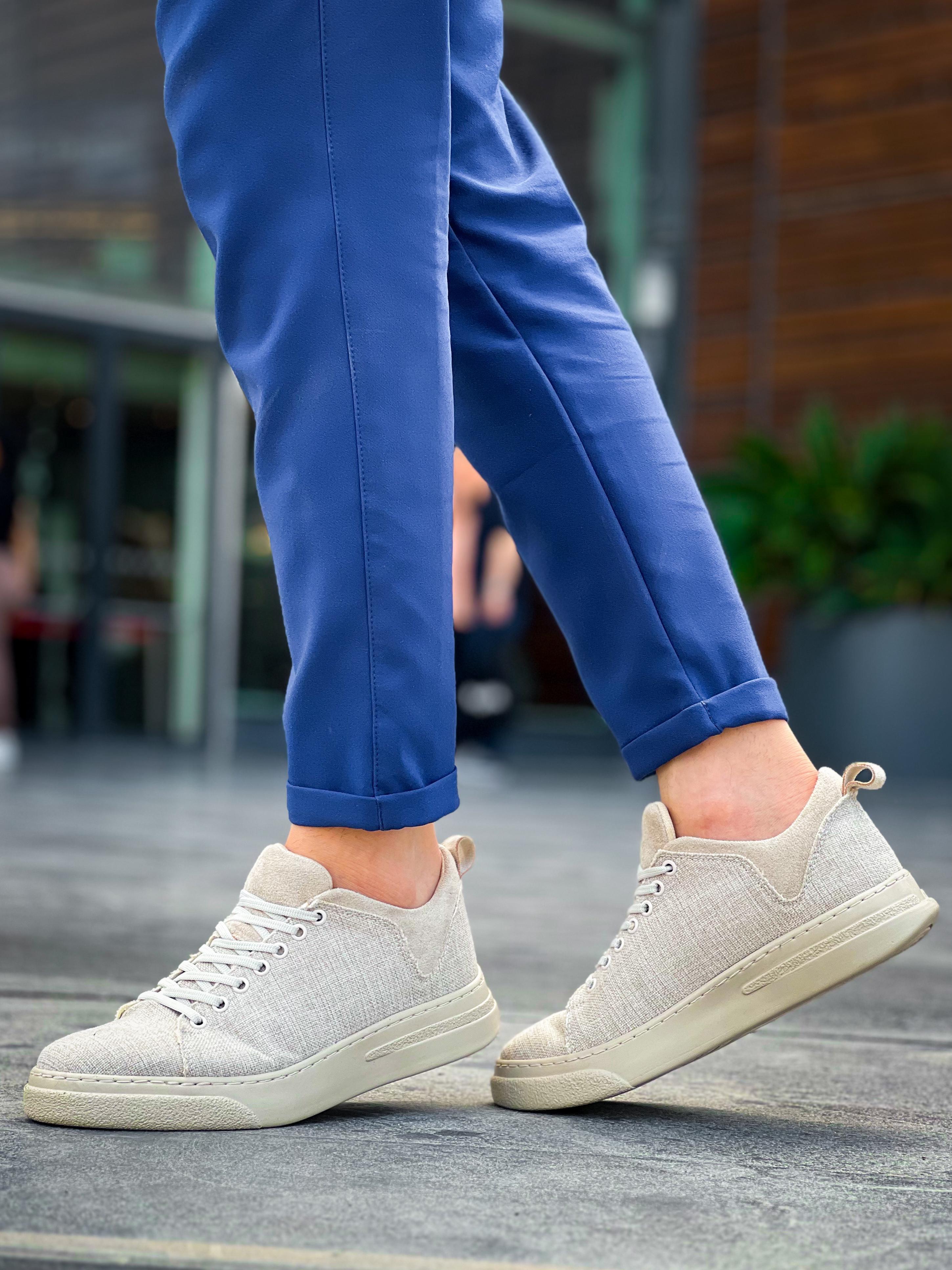 Bej Keten Kalın Taban Erkek Sneaker (AYKK06)