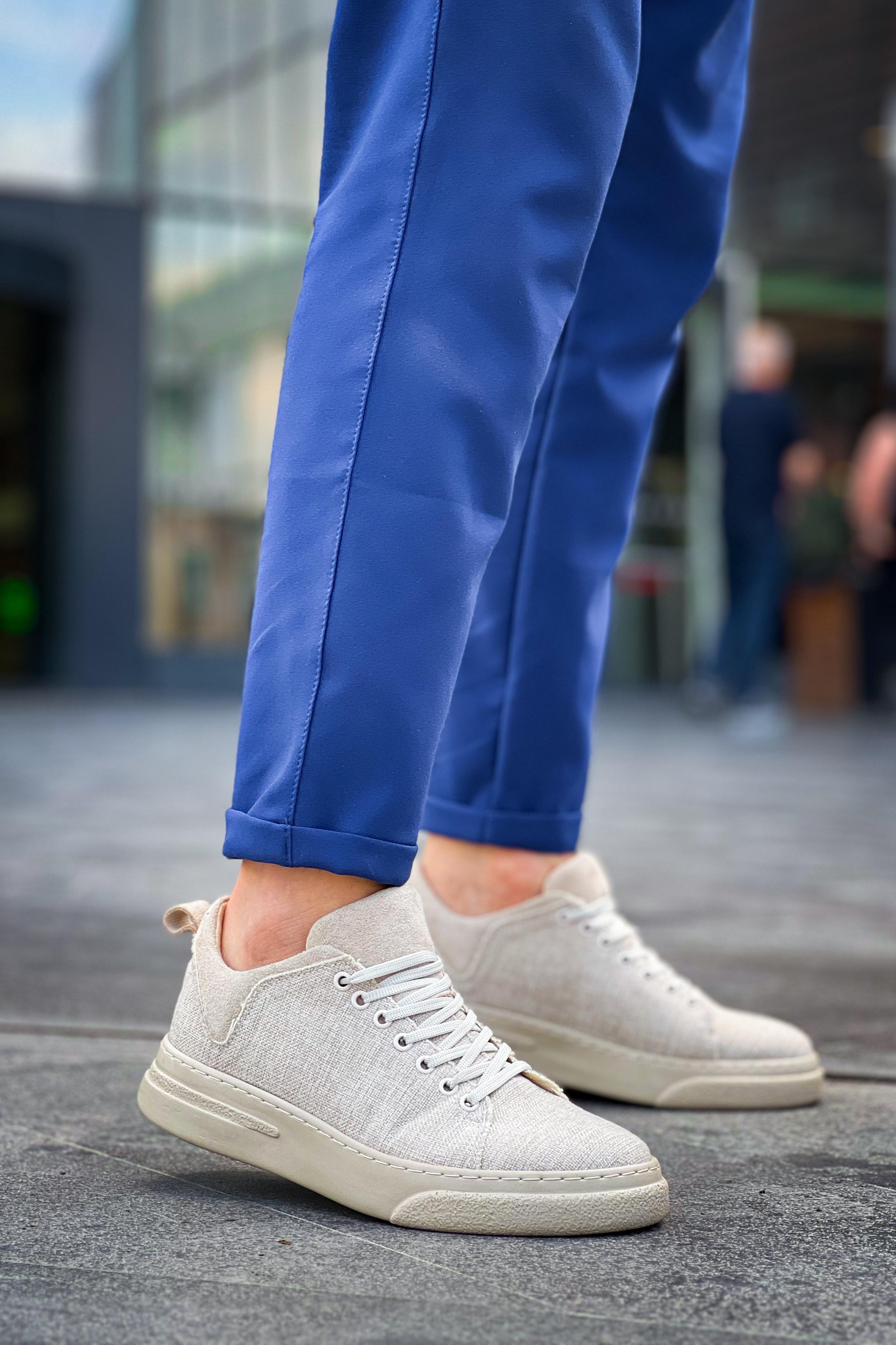 Bej Keten Kalın Taban Erkek Sneaker (AYKK06)