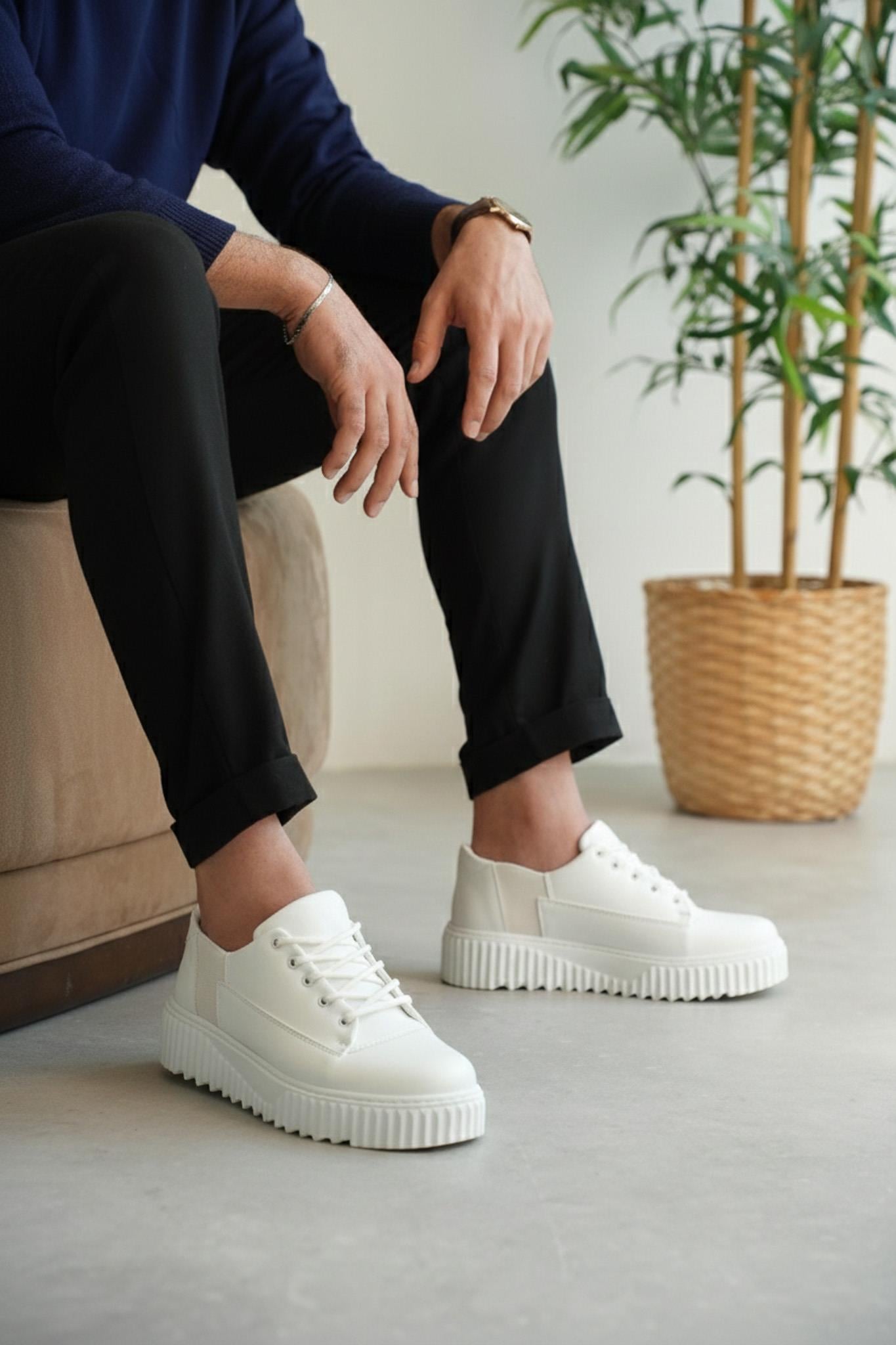 Beyaz Premium Deri Erkek Sneaker (AYKB04)