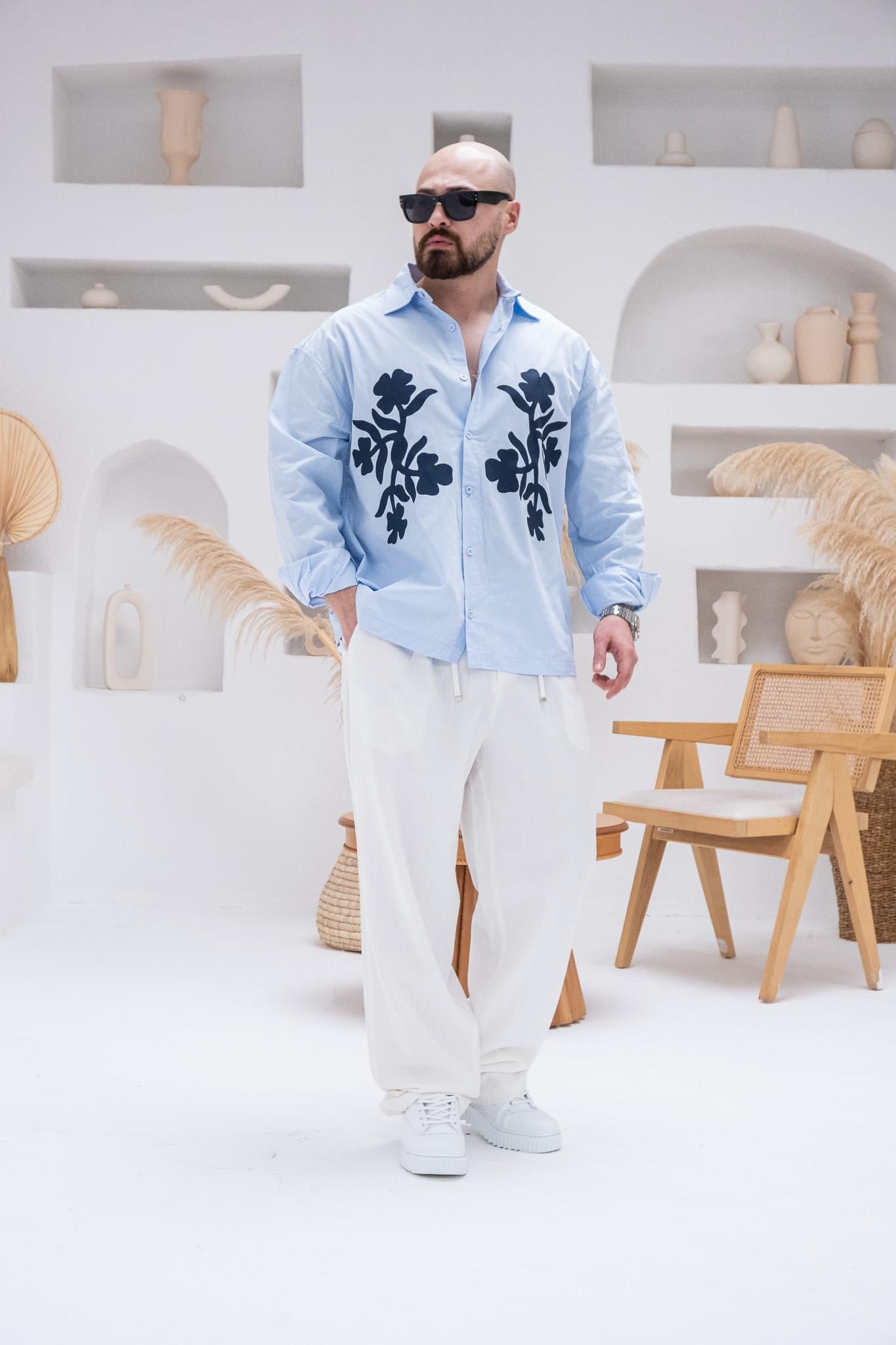 Çiçek Baskılı Rahat Kalıp Gömlek (GMM91)