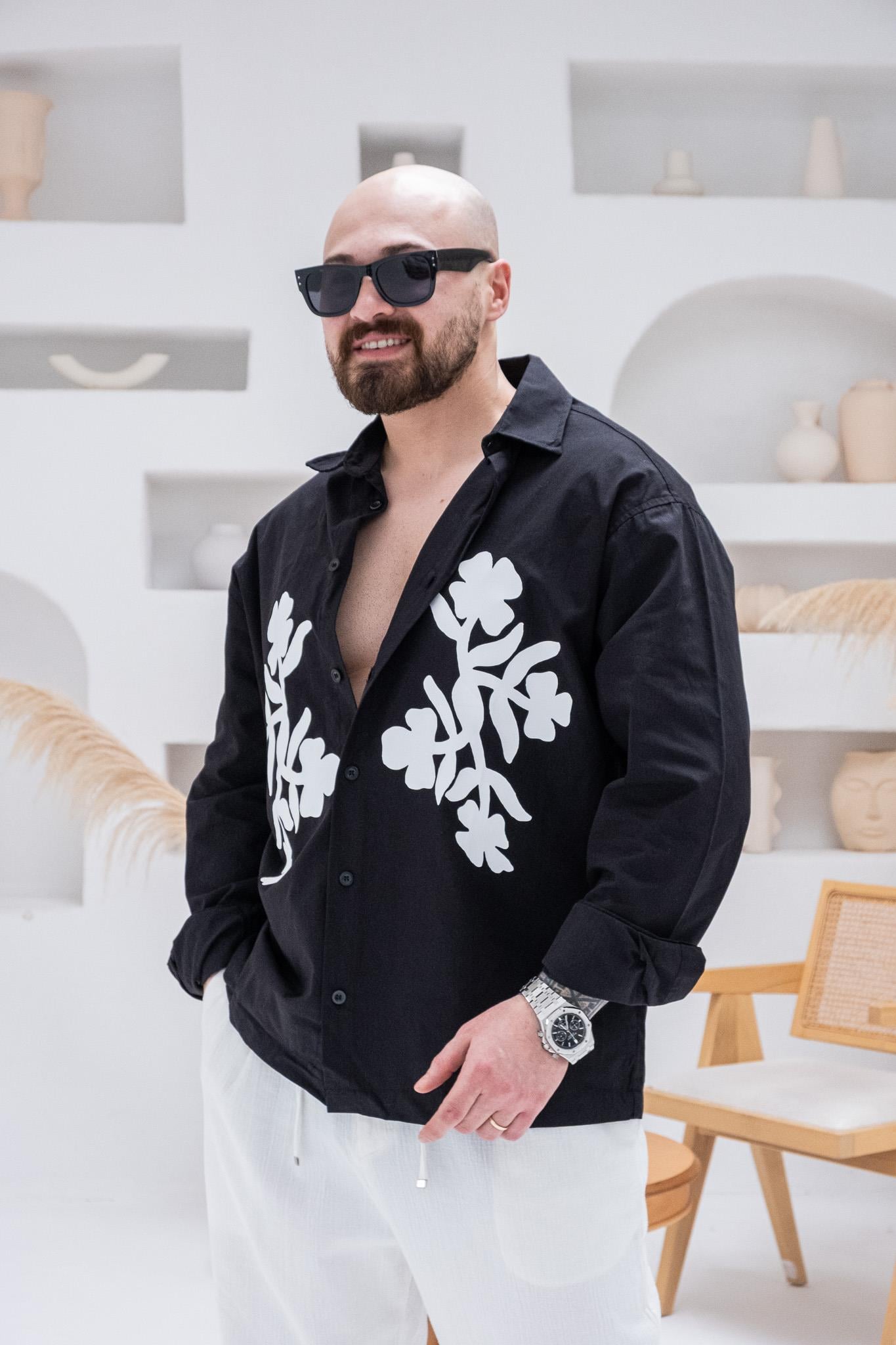 Çiçek Baskılı Rahat Kalıp Gömlek (GMS91)