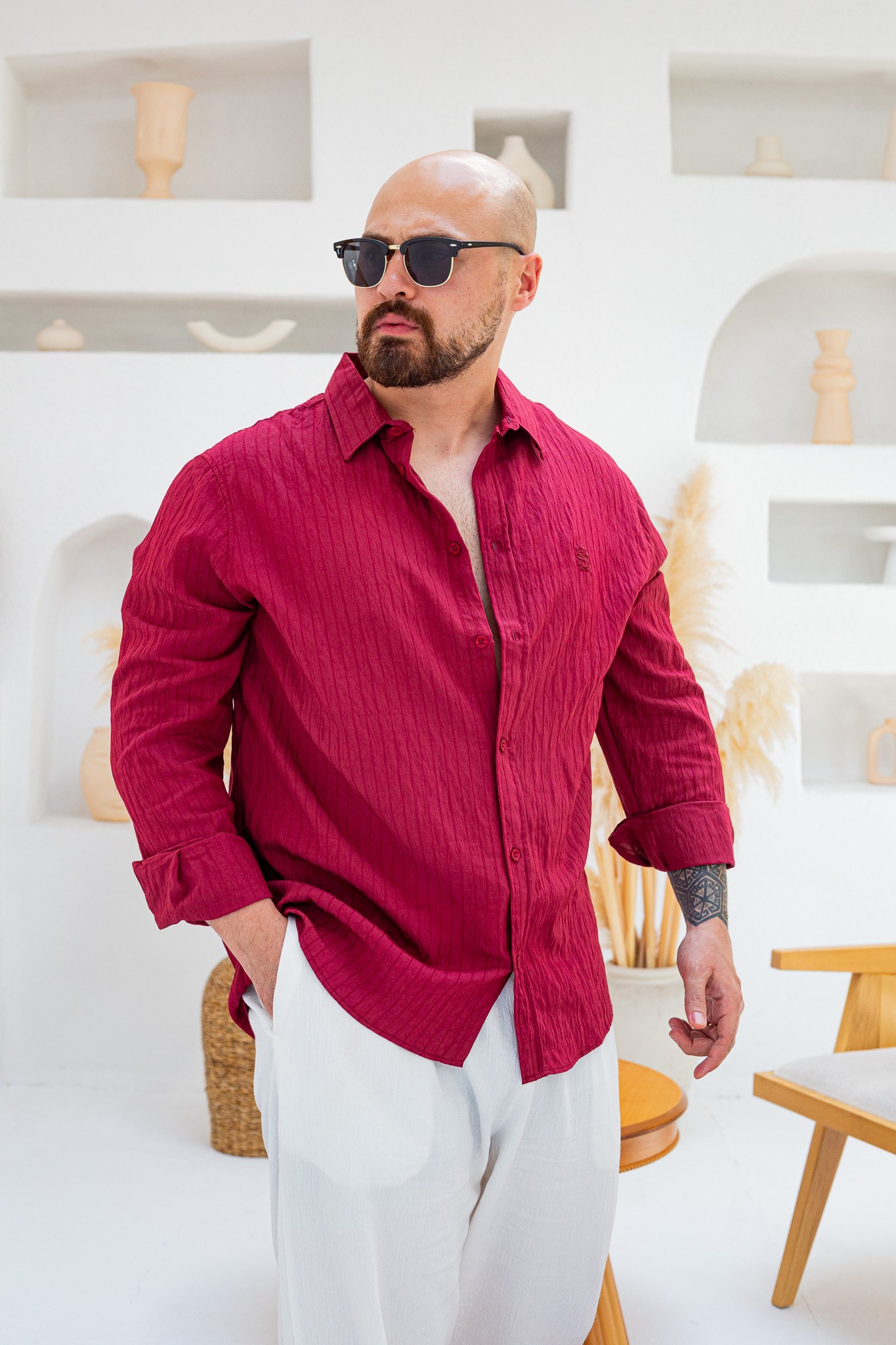 Striped Likralı Model Fabric Shirt(GMBO134)