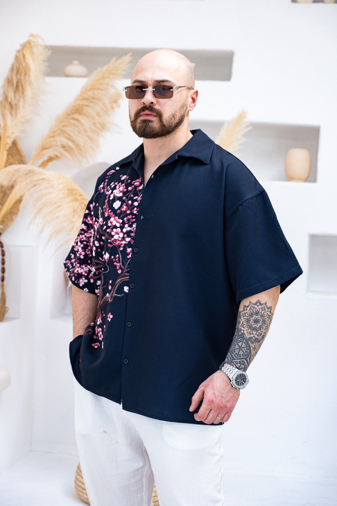 Desenli Dubble Hürrem Kumaş Oversize Gömlek (GM114)