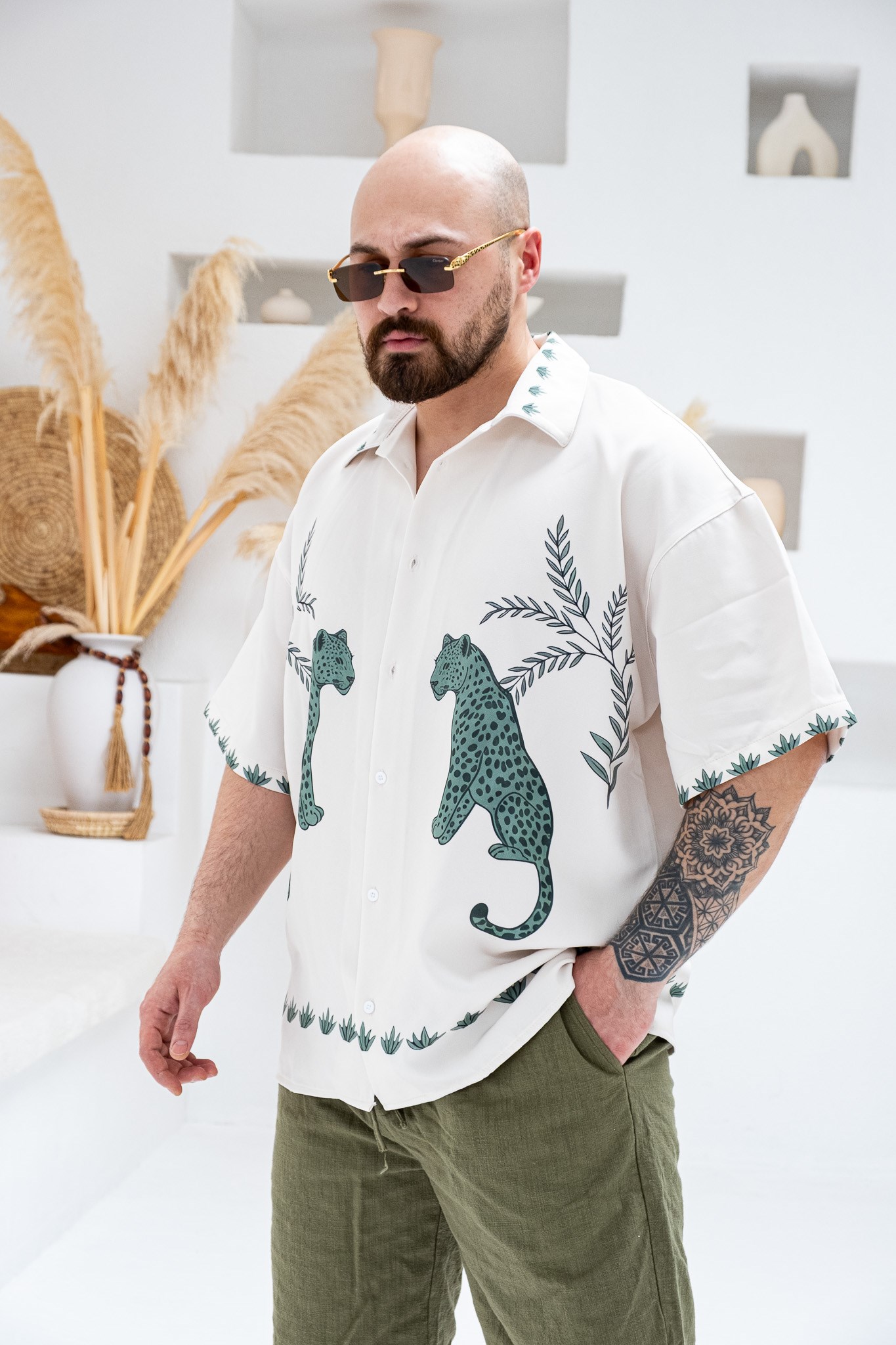 Patterned Dubble Hürrem Fabric Oversized Shirt (GM121)