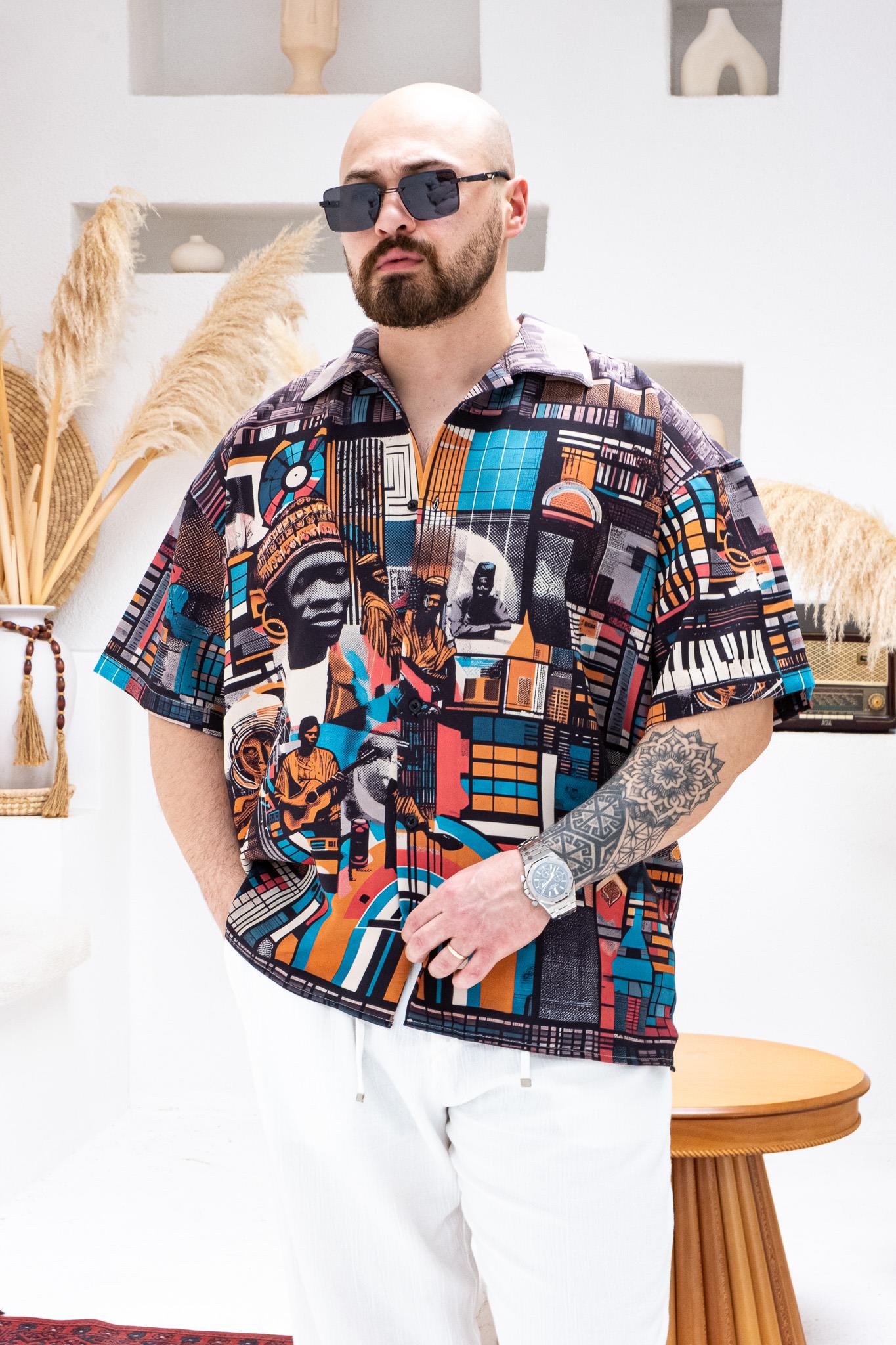 Patterned Dubble Hürrem Fabric Oversized Shirt (GM103)