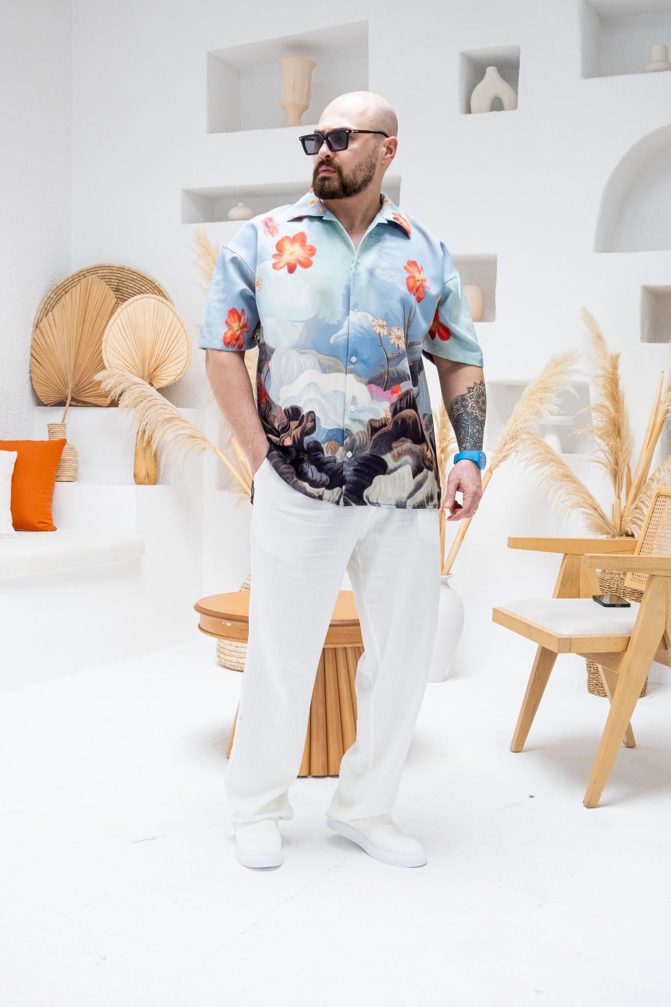 Desenli Dubble Hürrem Kumaş Oversize Gömlek (GM93)