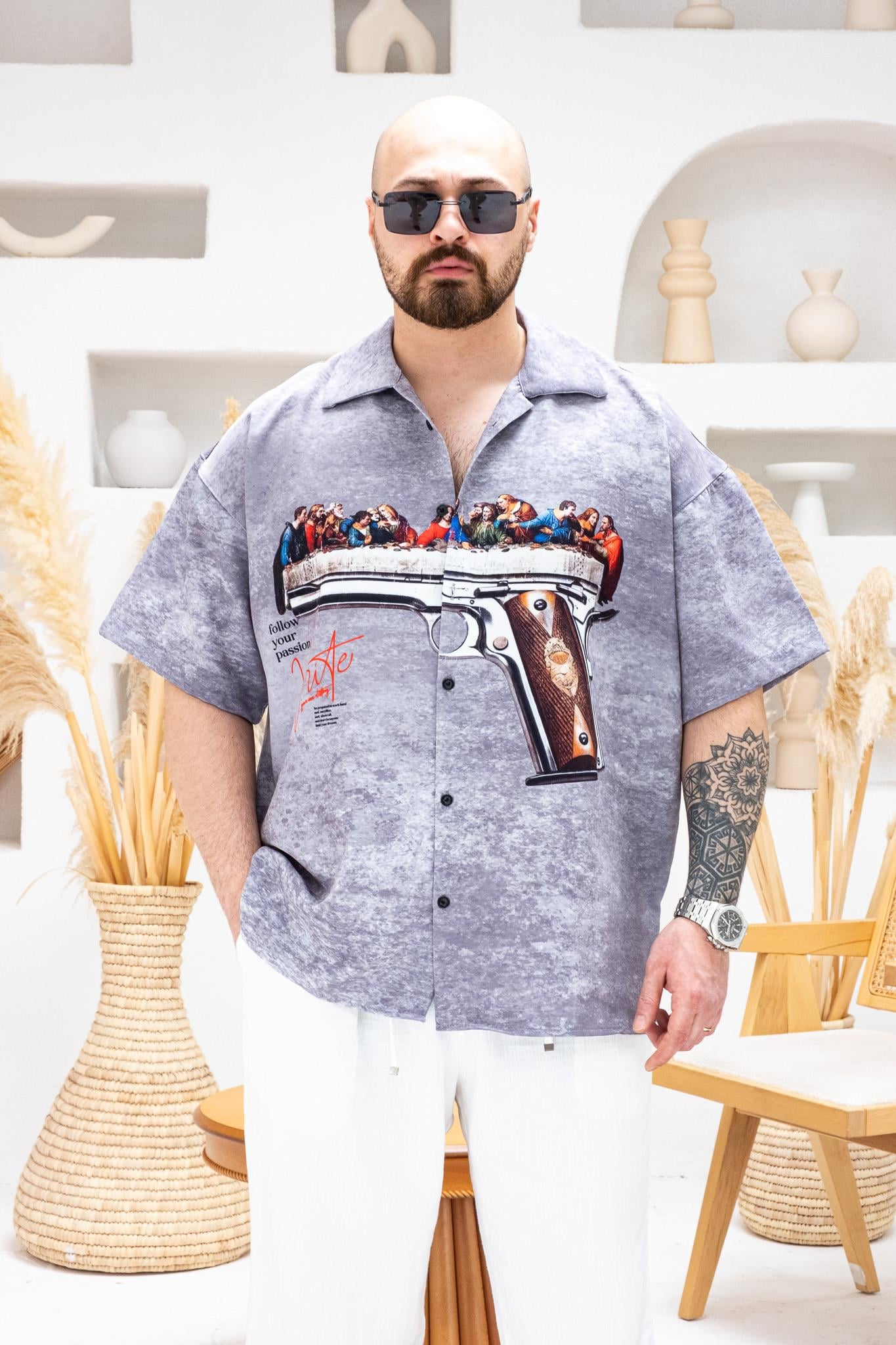 Desenli Dubble Hürrem Kumaş Oversize Gömlek (GM101)
