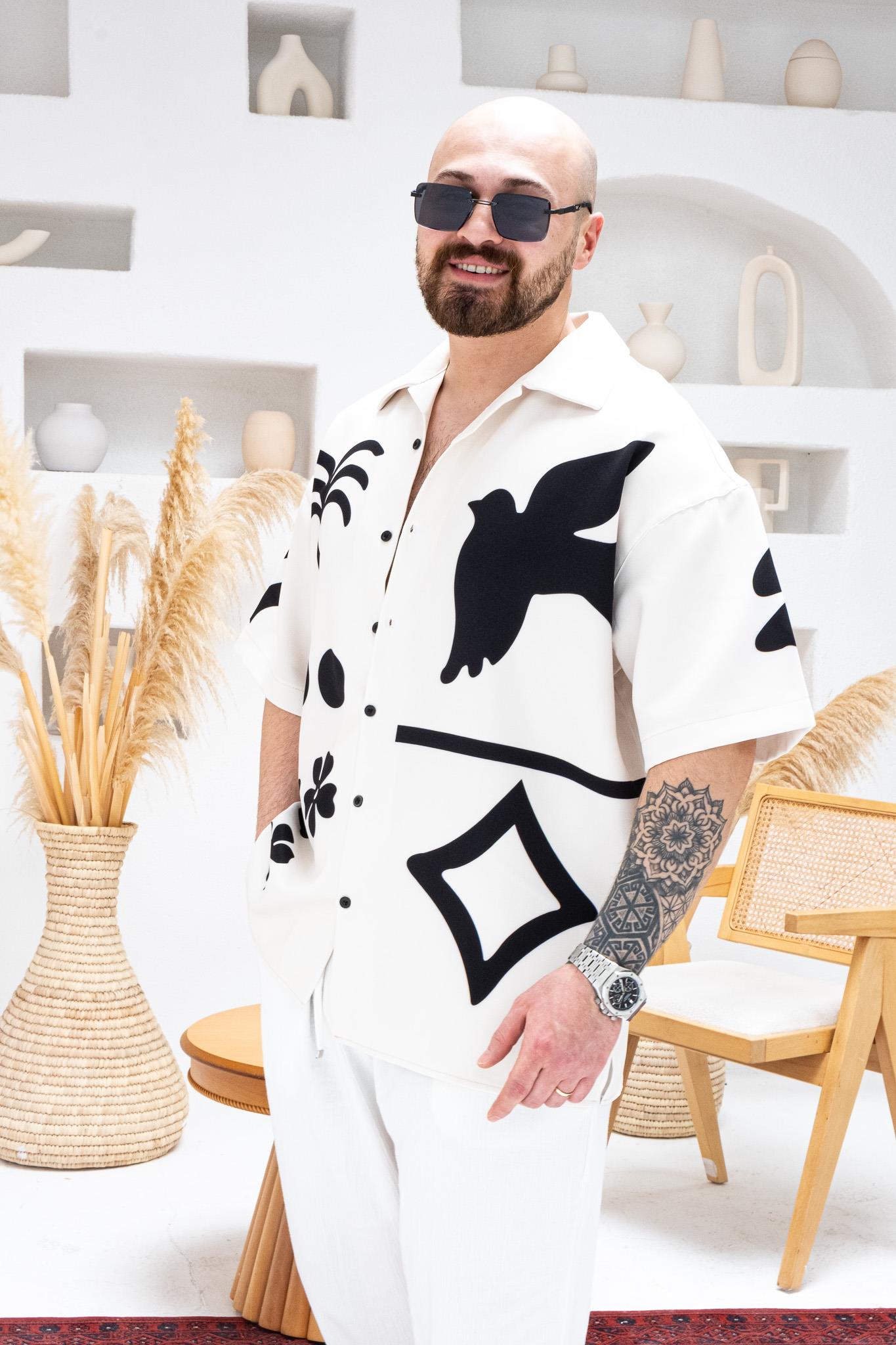 Desenli Dubble Hürrem Kumaş Oversize Gömlek (GM102)