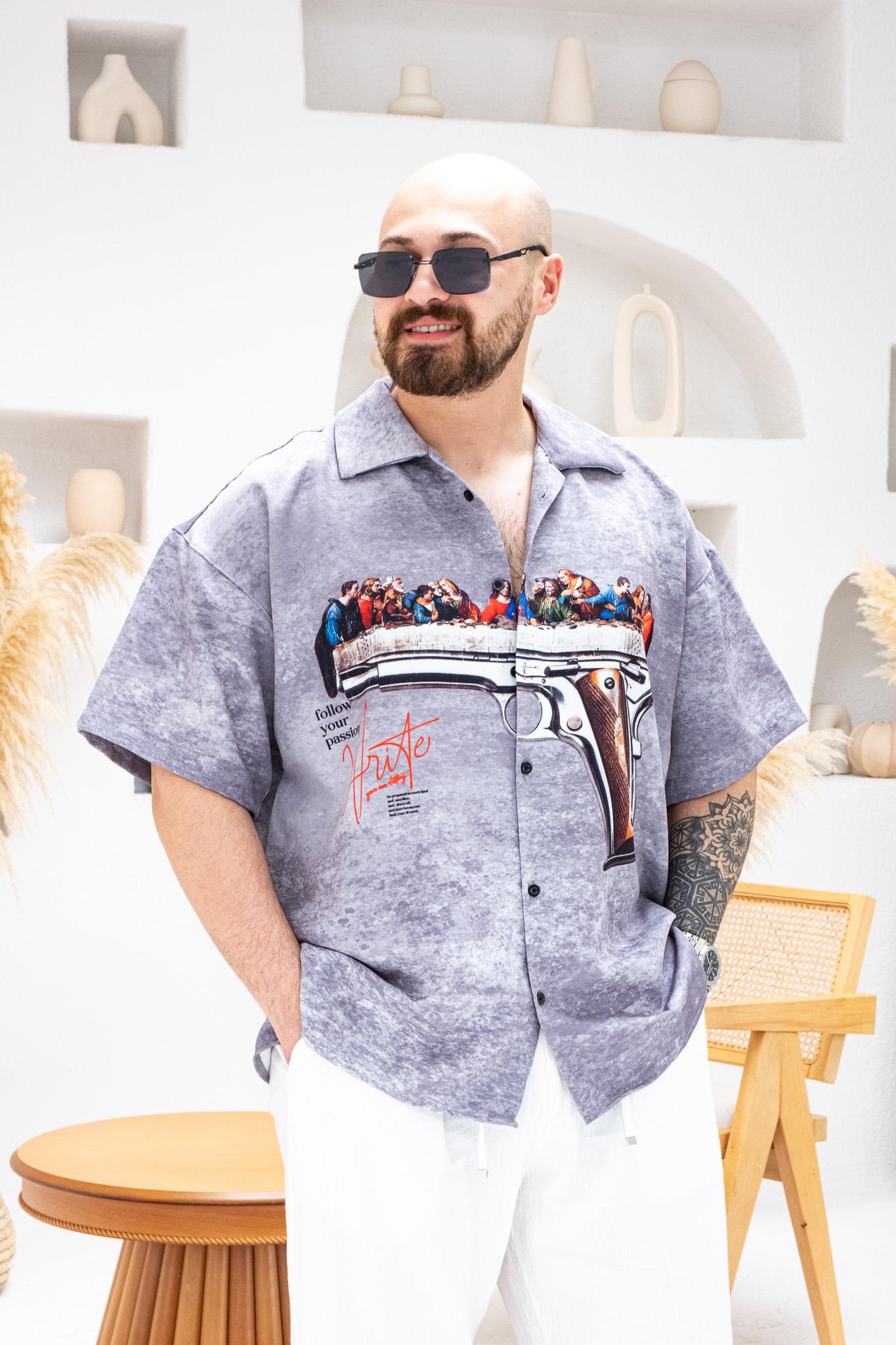 Desenli Dubble Hürrem Kumaş Oversize Gömlek (GM101)