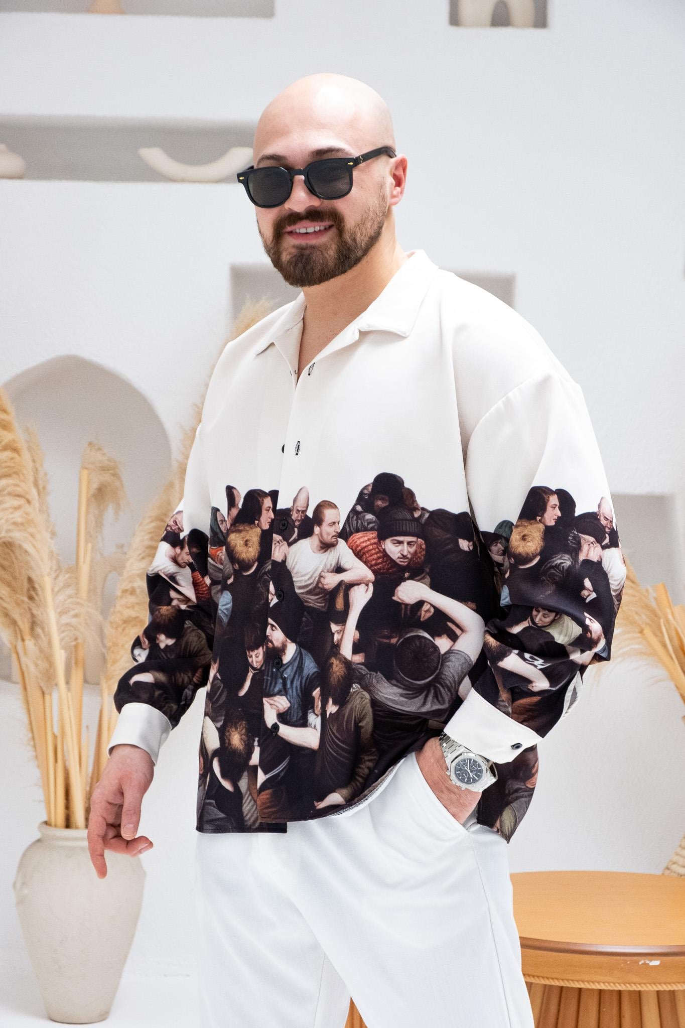 Desenli Dubble Hürrem Kumaş Oversize Gömlek (GM78)