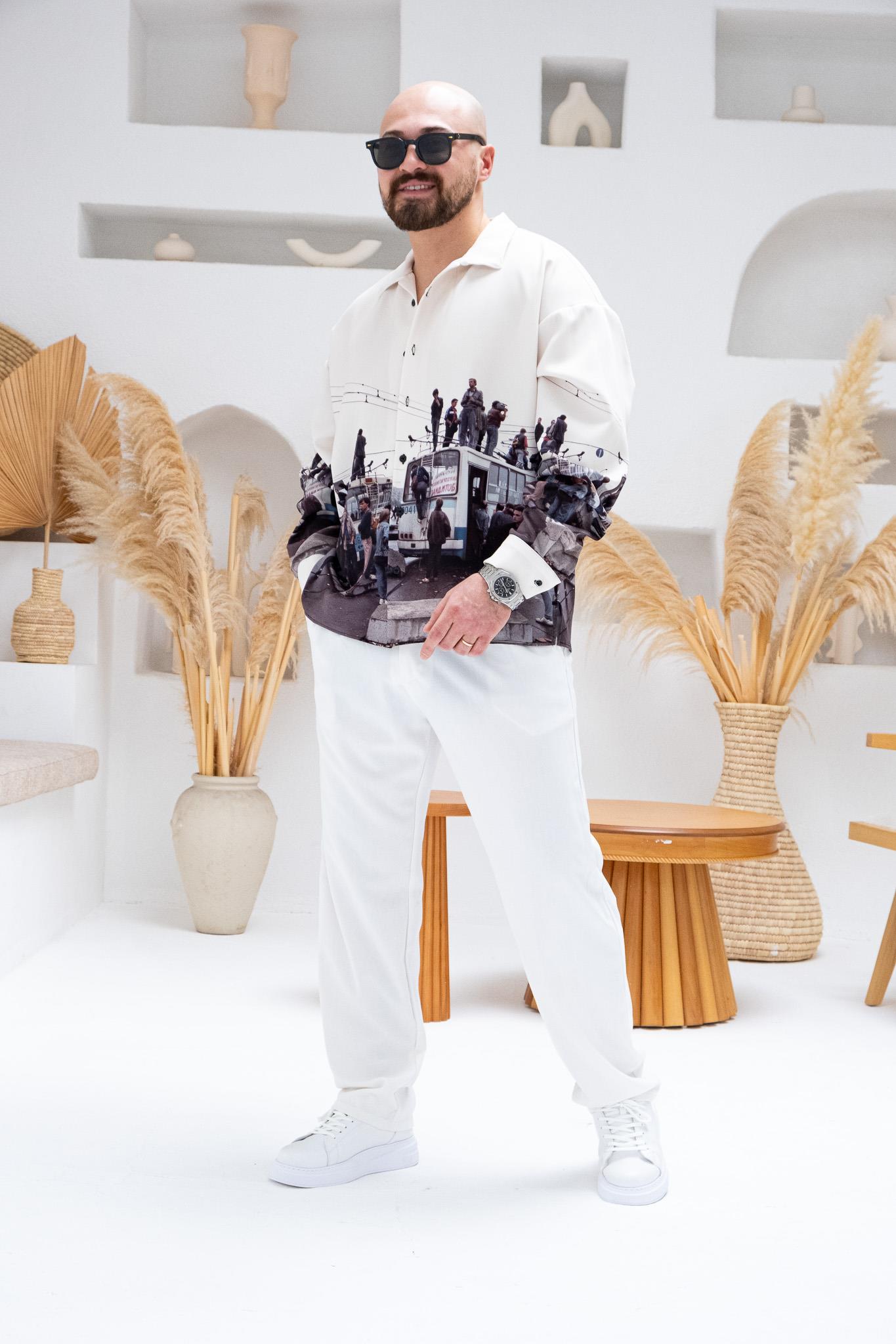 Desenli Dubble Hürrem Kumaş Oversize Gömlek (GM77)