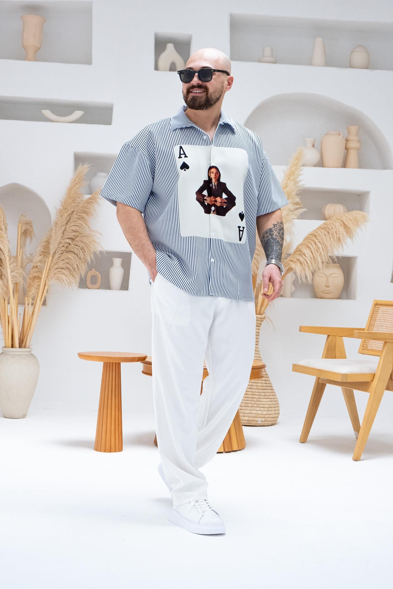 Desenli Dubble Hürrem Kumaş Oversize Gömlek (GM73)