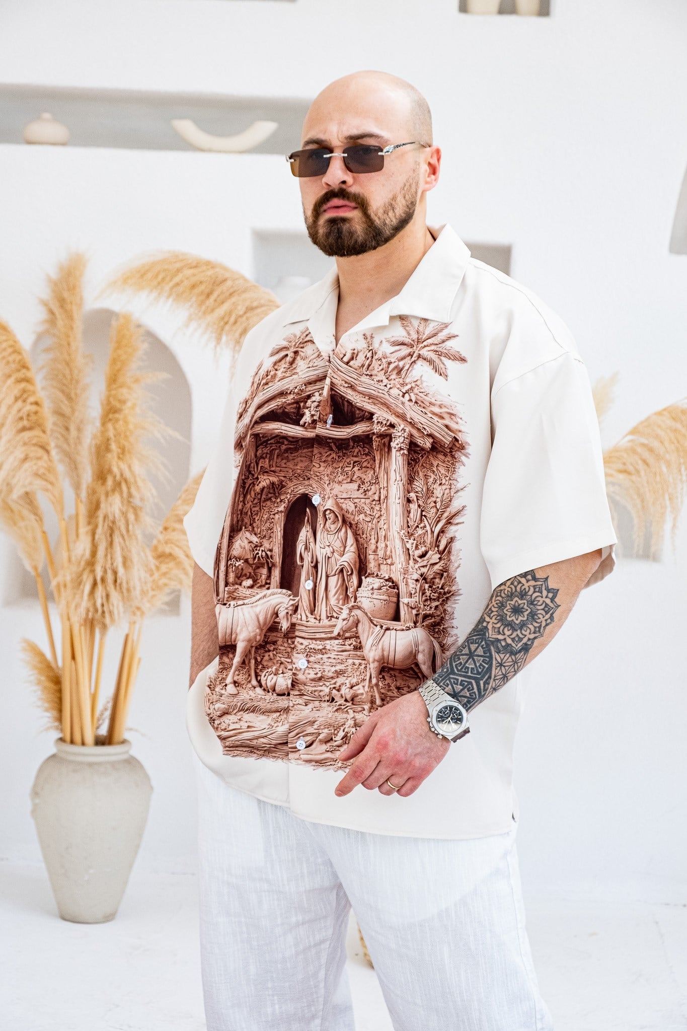 Desenli Dubble Hürrem Kumaş Oversize Gömlek (GM123)