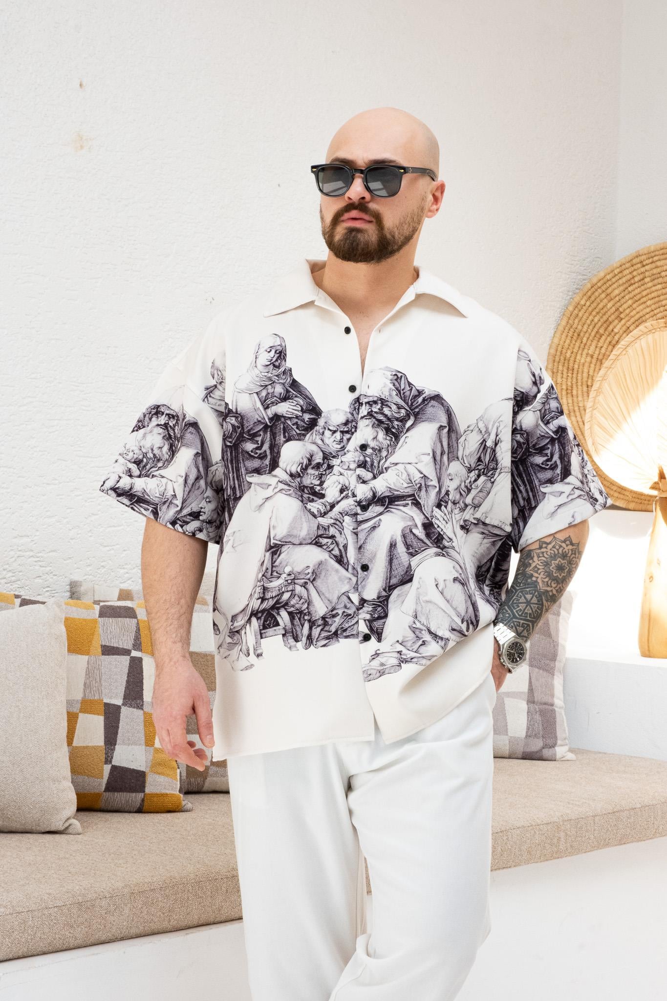 Desenli Dubble Hürrem Kumaş Oversize Gömlek (GM74)