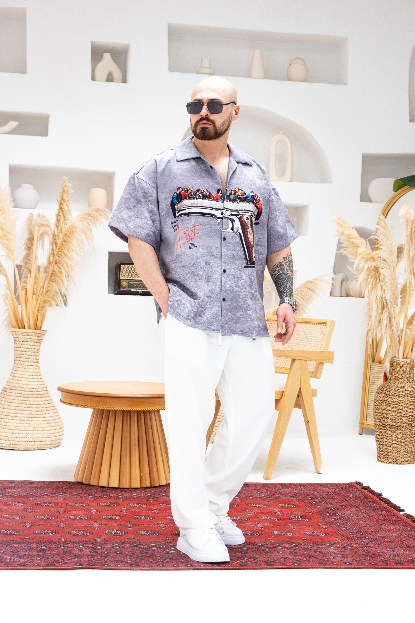 Desenli Dubble Hürrem Kumaş Oversize Gömlek (GM101)