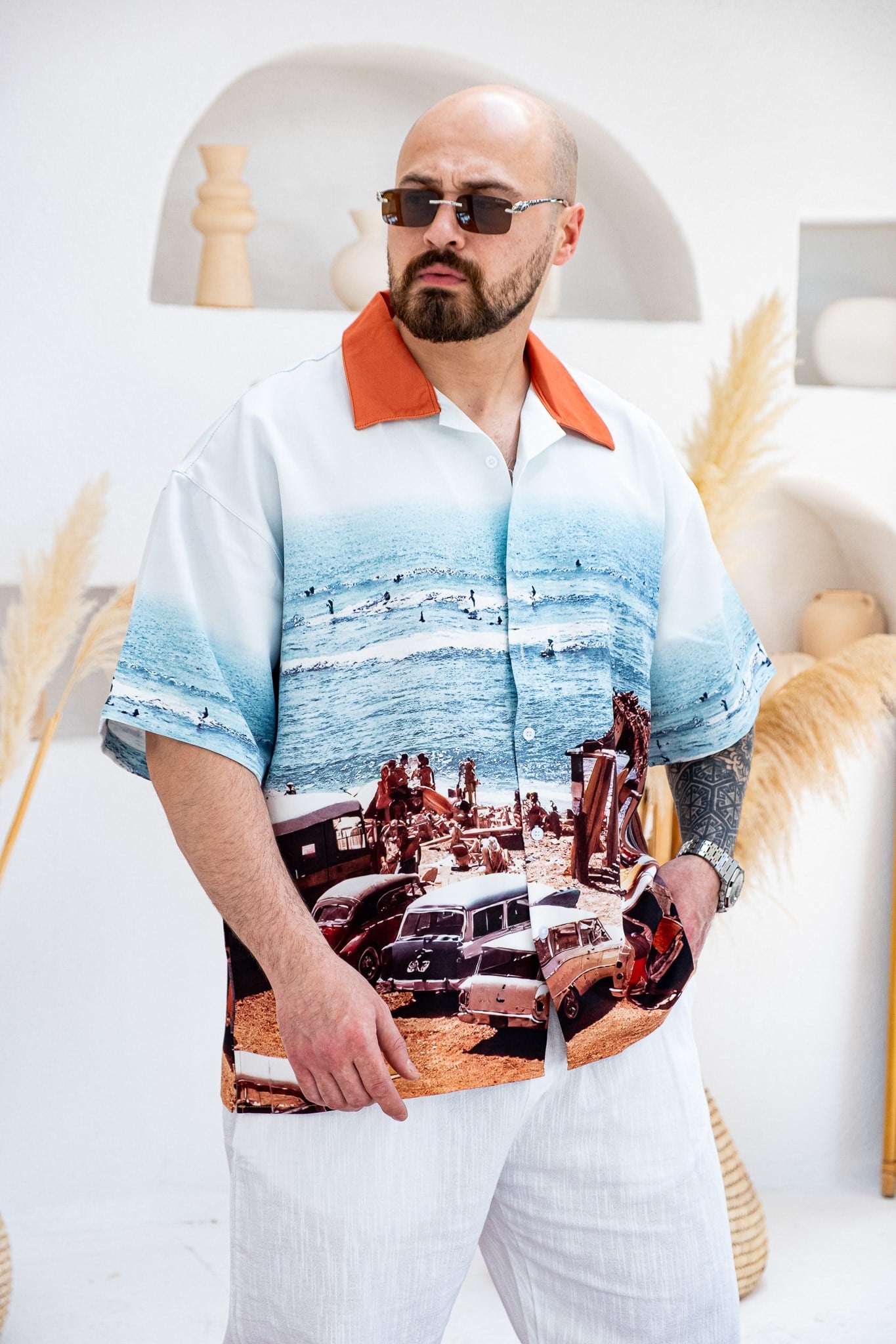 Desenli Dubble Hürrem Kumaş Oversize Gömlek (GM122)