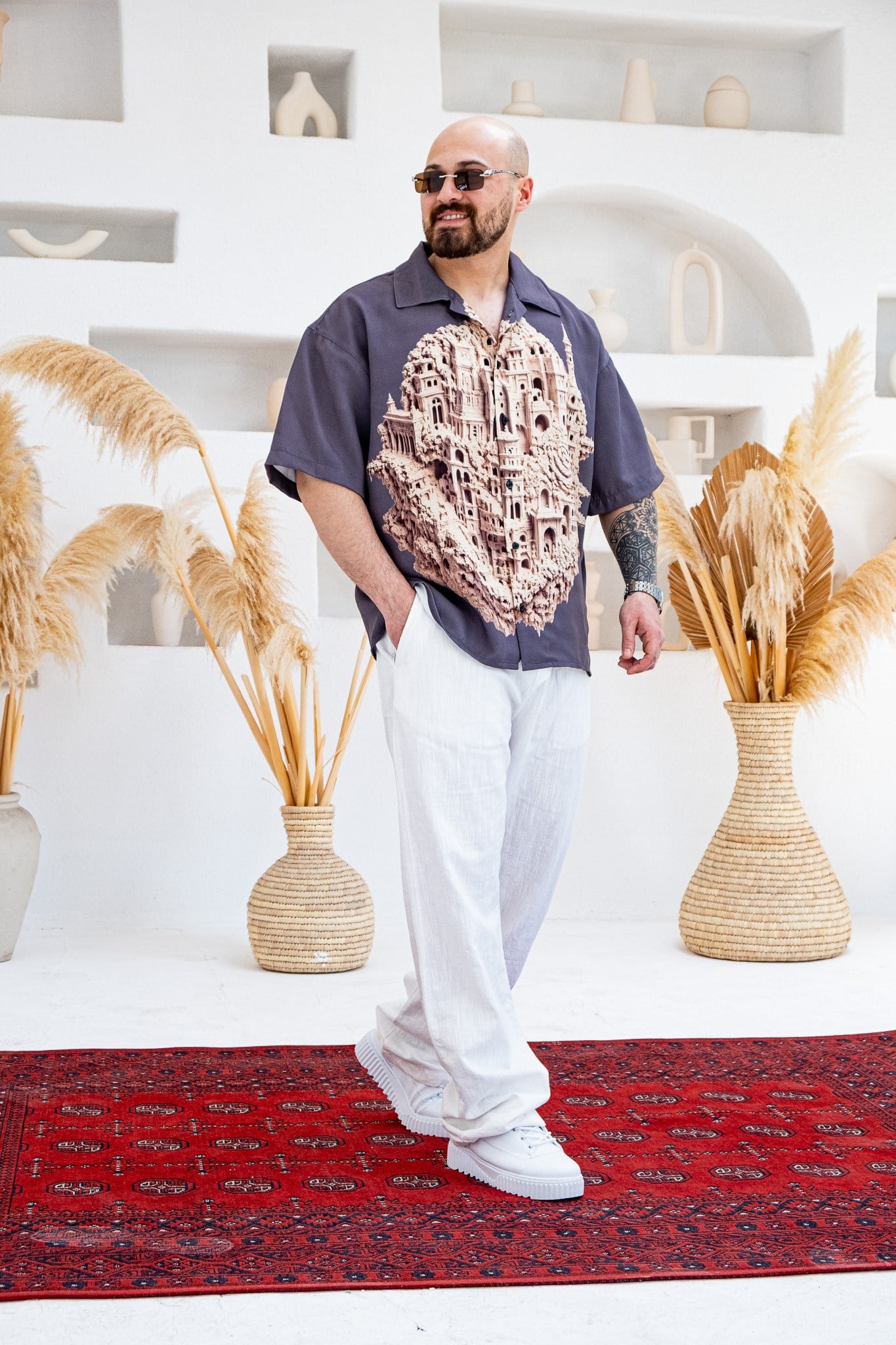 Desenli Dubble Hürrem Kumaş Oversize Gömlek (GM124)
