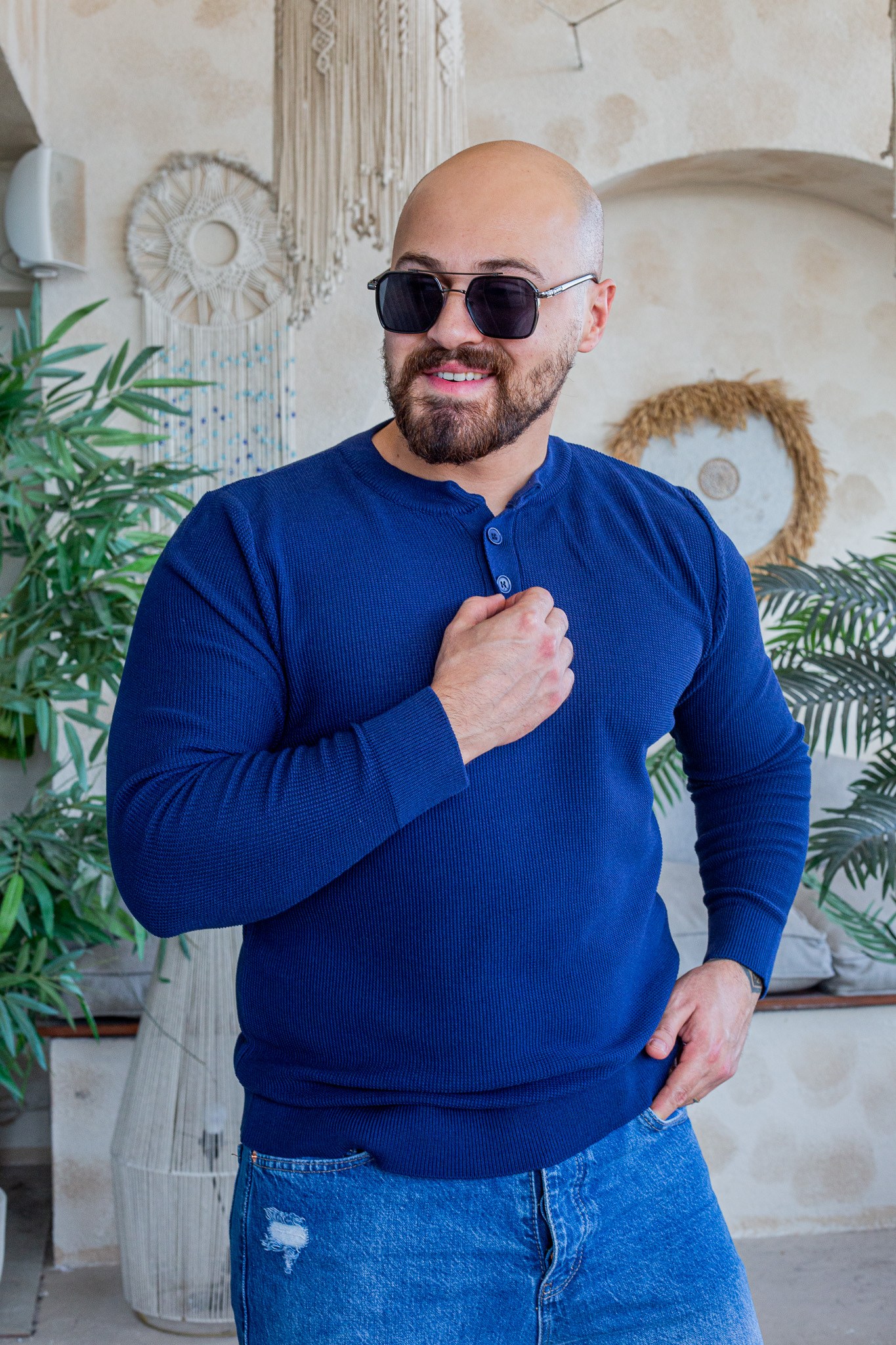 Düğme Detaylı Henley Yaka Erkek Triko Kazak (SVTL109)