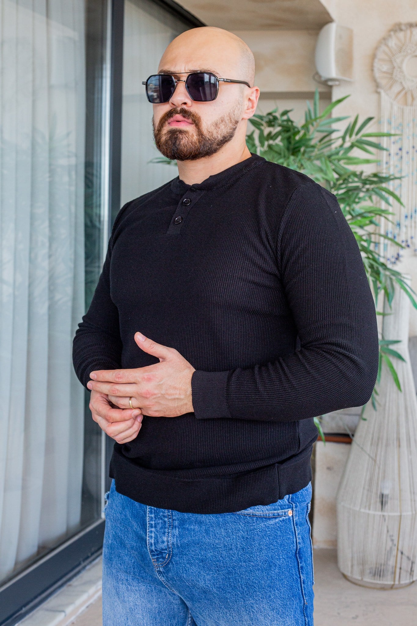 Düğme Detaylı Henley Yaka Erkek Triko Kazak (SVTS109)